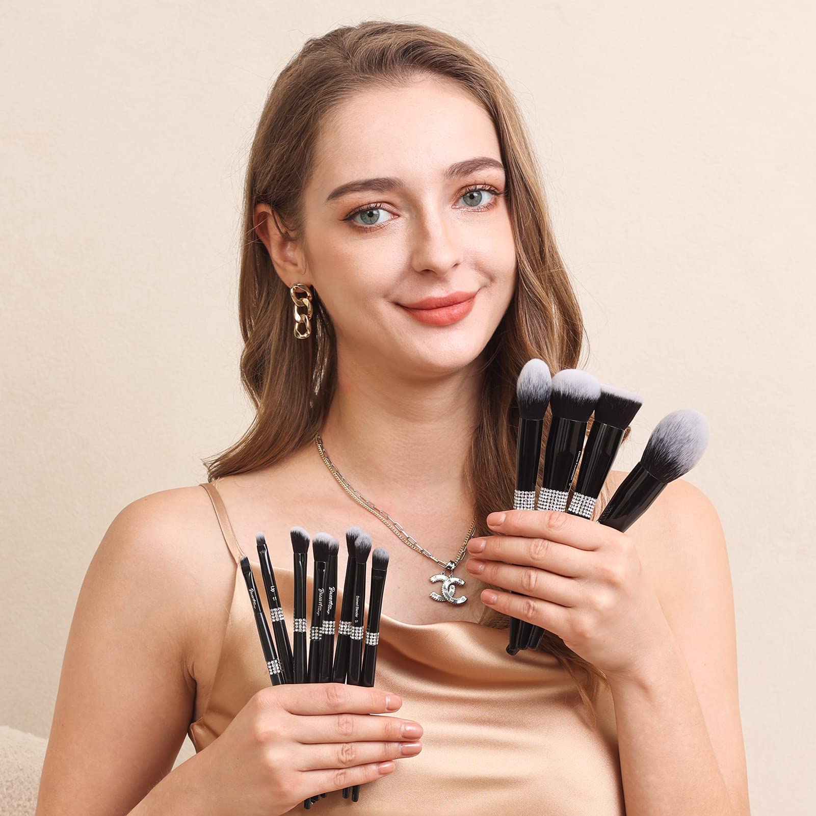 Bueart Design 16Pcs Premium Quality Labeled Pro Makeup Brushes Set With Foundations Powder Blush Concealer Blending Eyeshadow Co