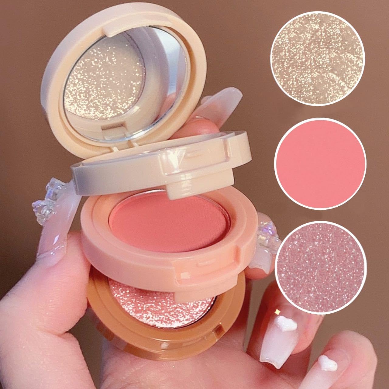 3In1 Cream Blush & Glitter Highlighter Compact  Multi Layer Makeup Palette With Shimmer & Matte Finish, Long Lasting, Lightwe