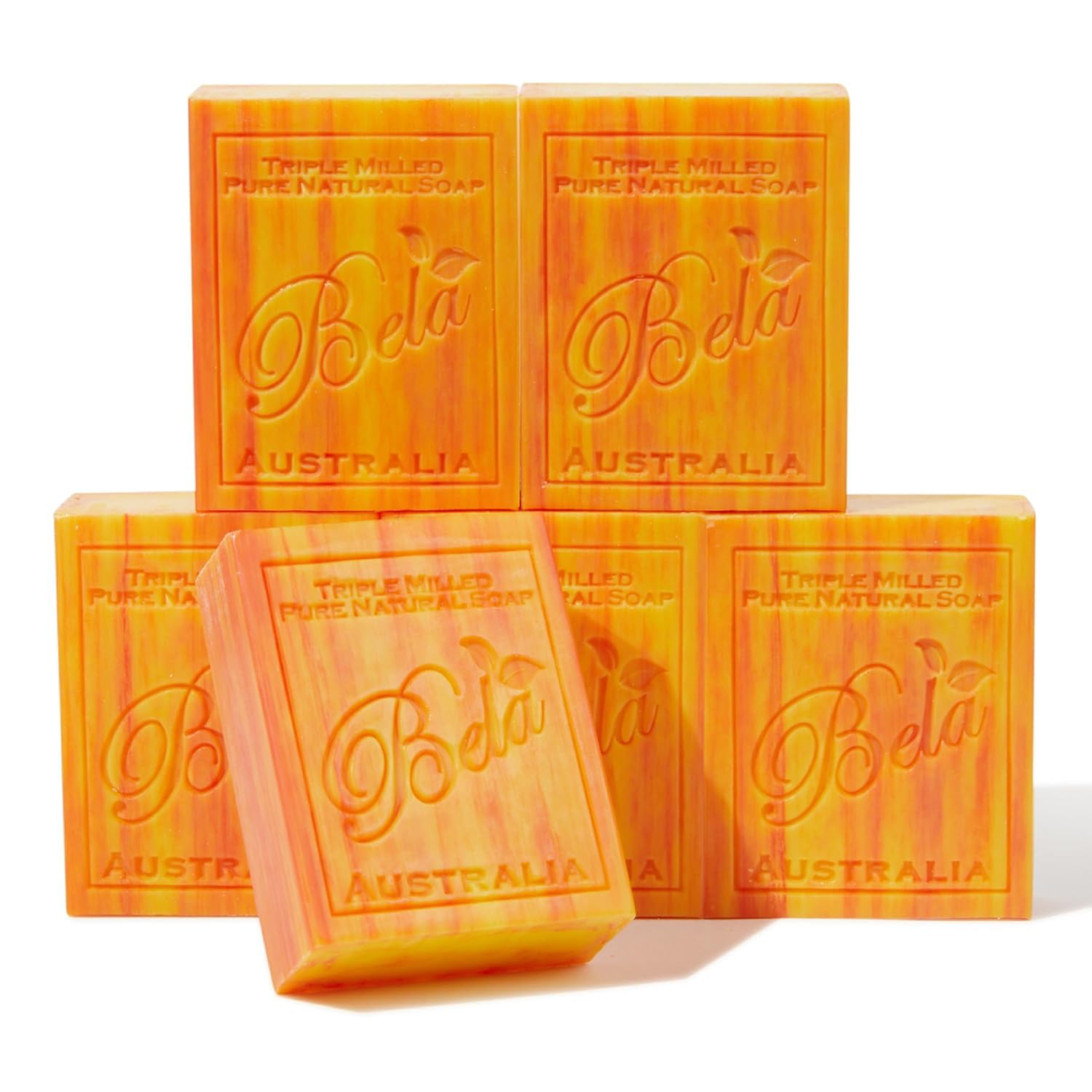 Bela Bath & Beauty, Peach, Triple Milled Moisturizing Soap Bars, No Harsh Ingredients, 3.3 Oz Each - 6 Pack