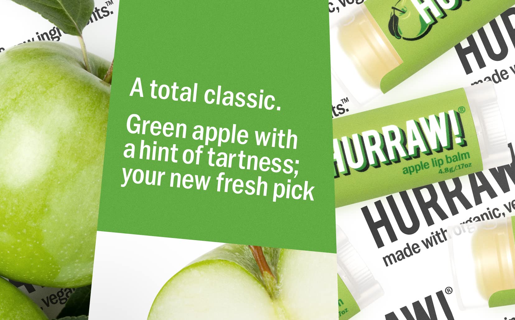 Hurraw! Apple Lip Balm: Organic, Certified Vegan, Cruelty and Gluten Free. Non-GMO, 100% Natural Ingredients. Bee, Shea, Soy and