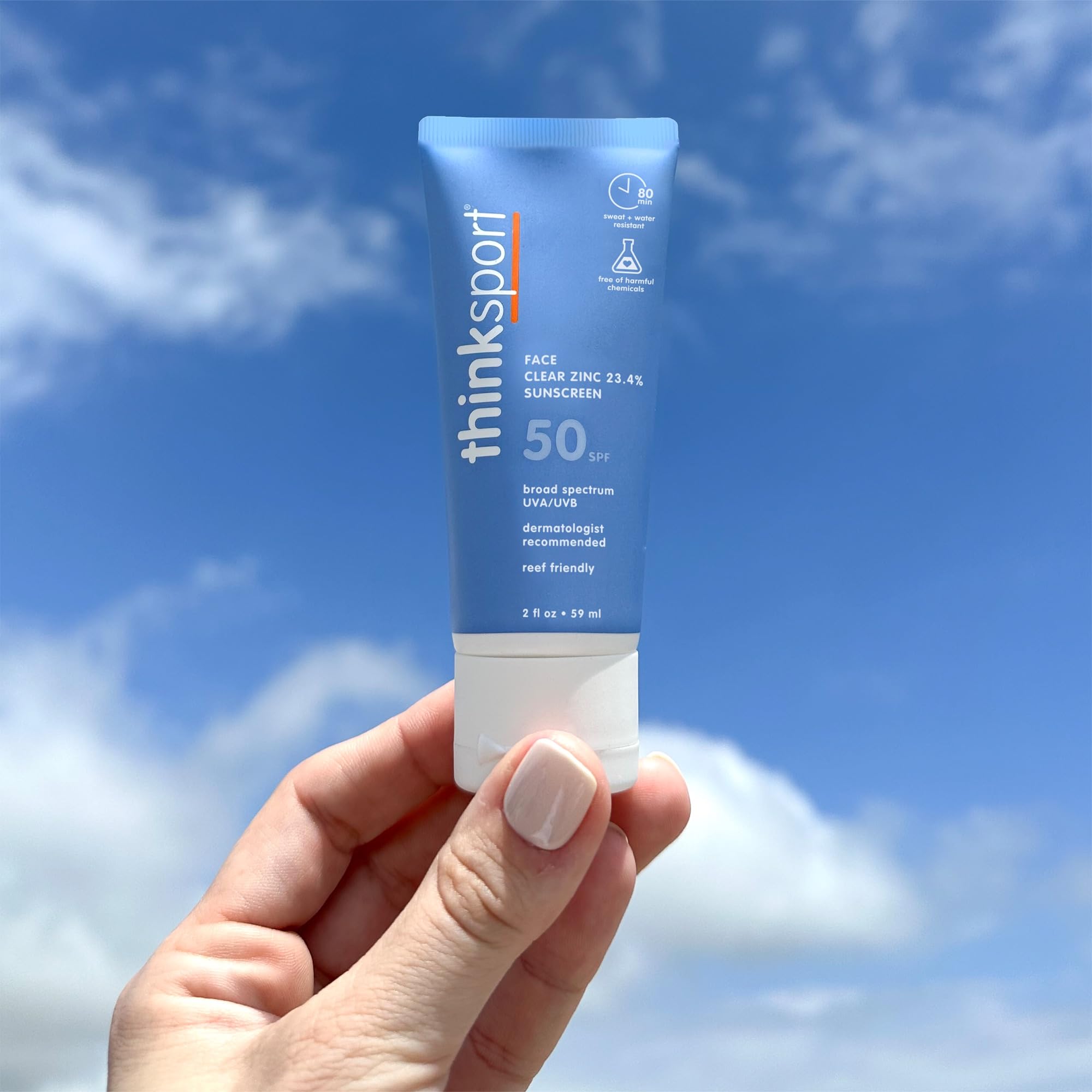 Thinksport Mineral Sunscreen, SPF 50 Clear Zinc Oxide Sunscreen, 2 Fl Oz, Water Resistant, Reef Safe, Broad Spectrum UVA/UVB Sun