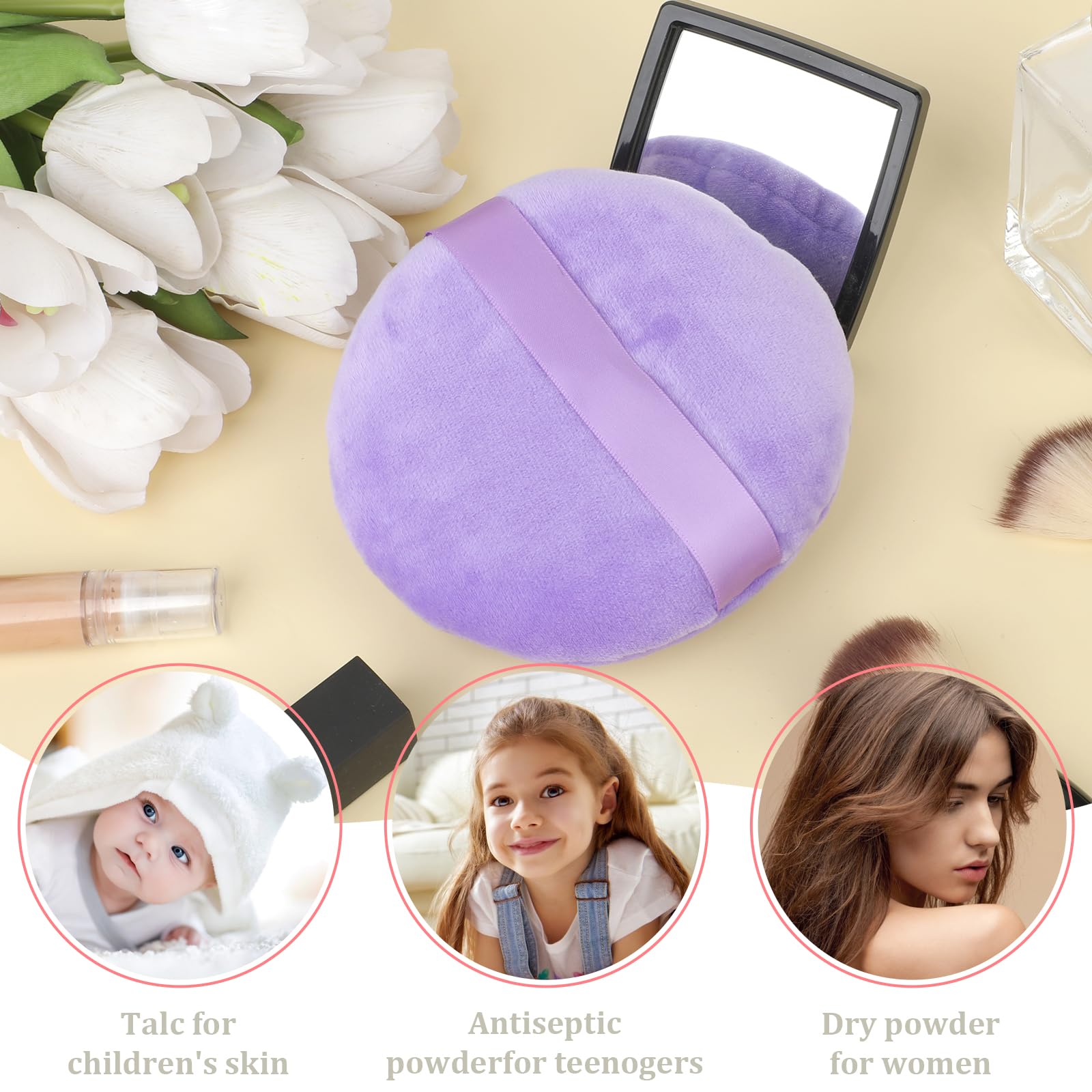 Large Size Powder Puff, 5 Inches Ultra Soft Velour Setting Powder Puffs Washable Round Makeup Sponge Applicator For Face Cleanin