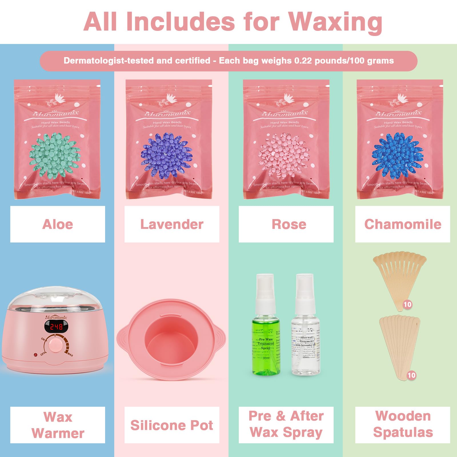Waxing Kit -Digital Wax Warmer Machine For Hair Removal With 4 Packs Of Hard Wax Beads & Silicone Wax Pot For Full Body, Legs, F
