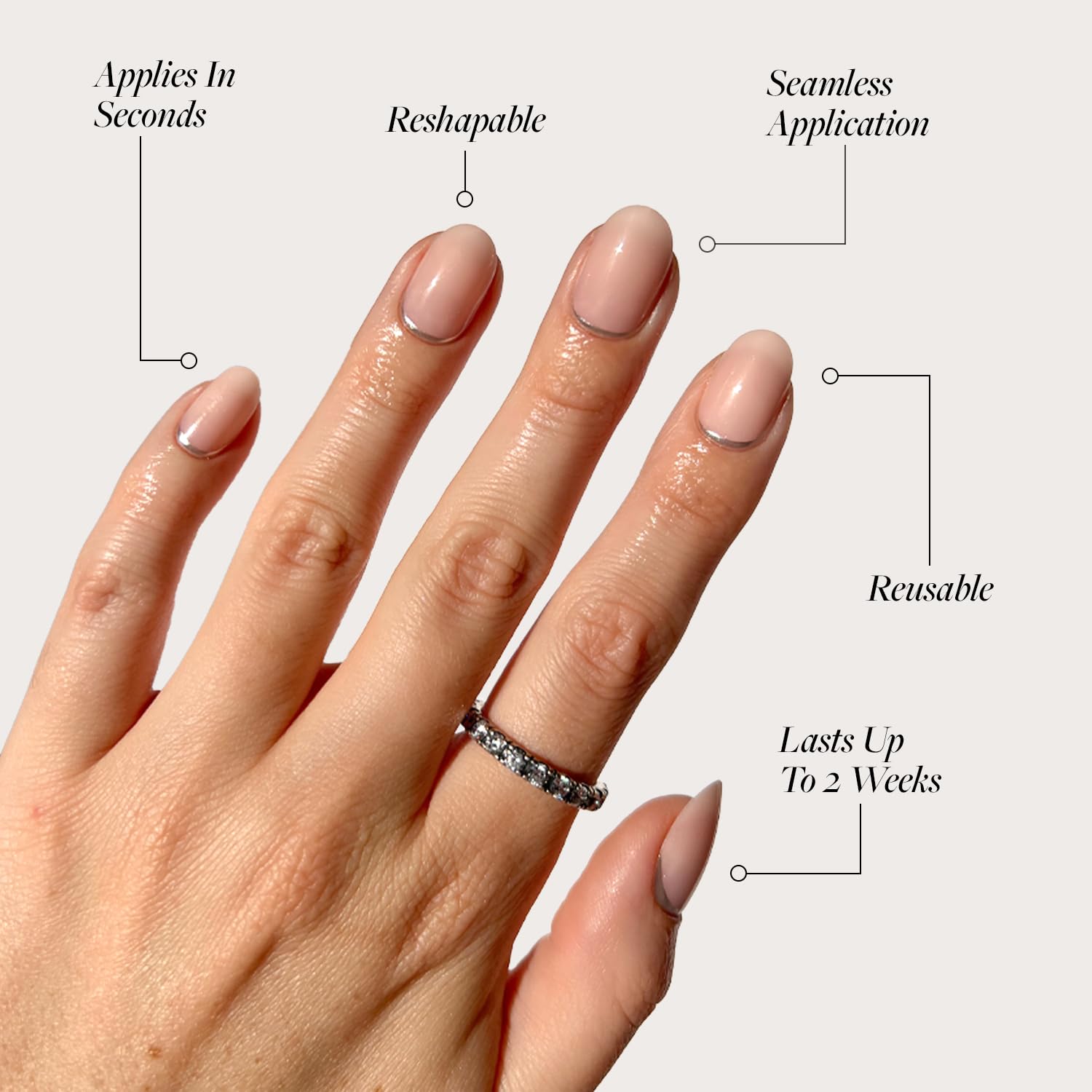 Glamnetic Press On Nails - Silver Belle, 30 Count Glossy Short Round Natural Base with 3D Silver Foil, Plastic Material