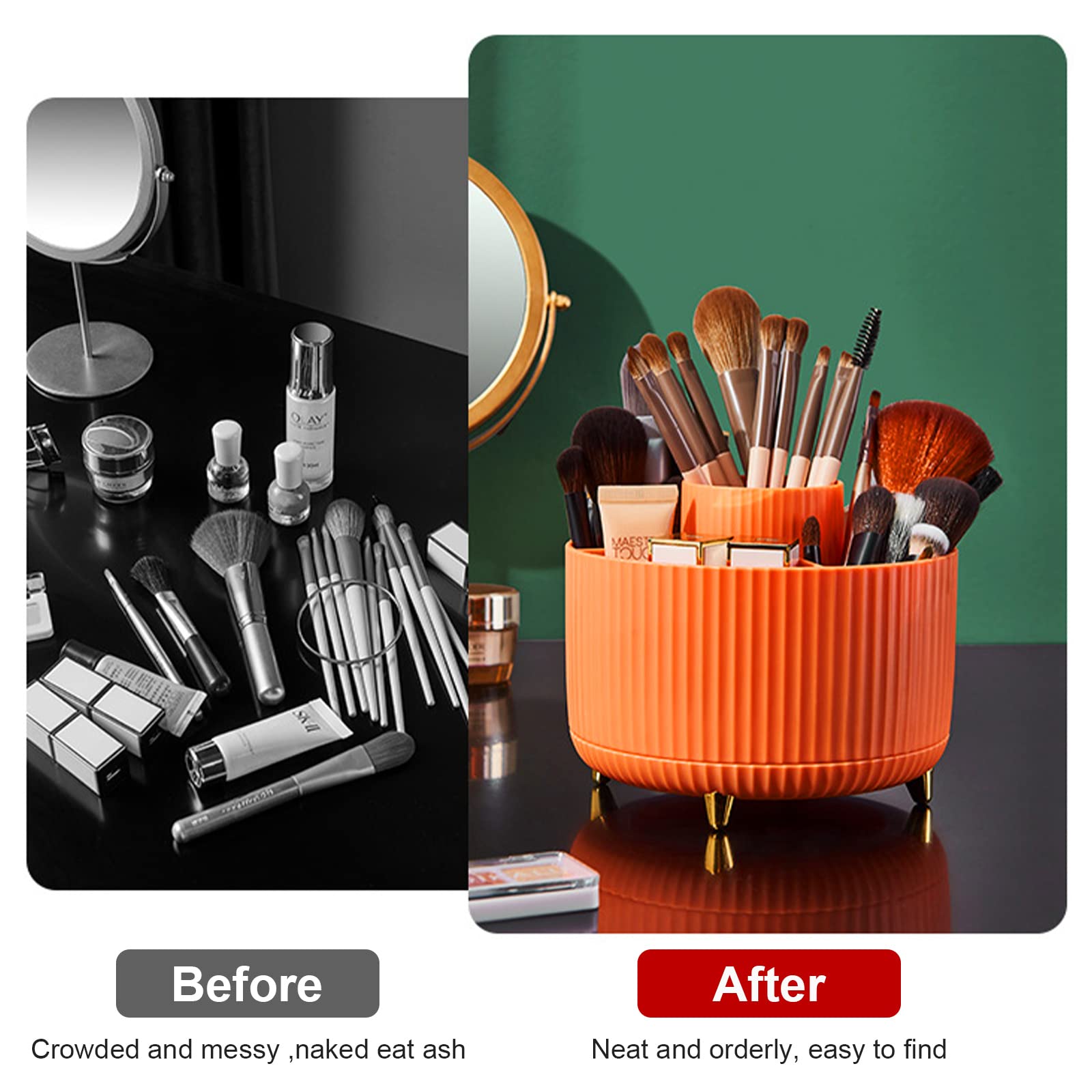 Diesisa 360 Rotating Makeup Brush Organizer With 5 Sections, Spining Countertop Swivel Makeup Brush Holder For Cosmetics, Nail P