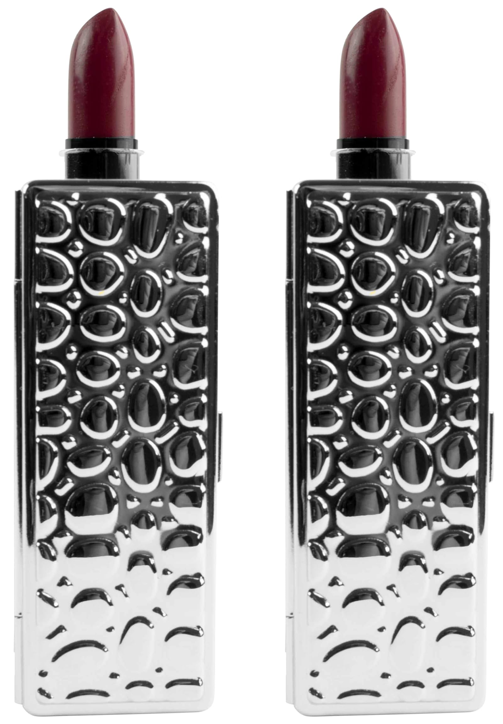 Stephanie Imports Set of 2 Rectangular Vintage Lipstick Cases With Glass Mirror (Silver Drops)