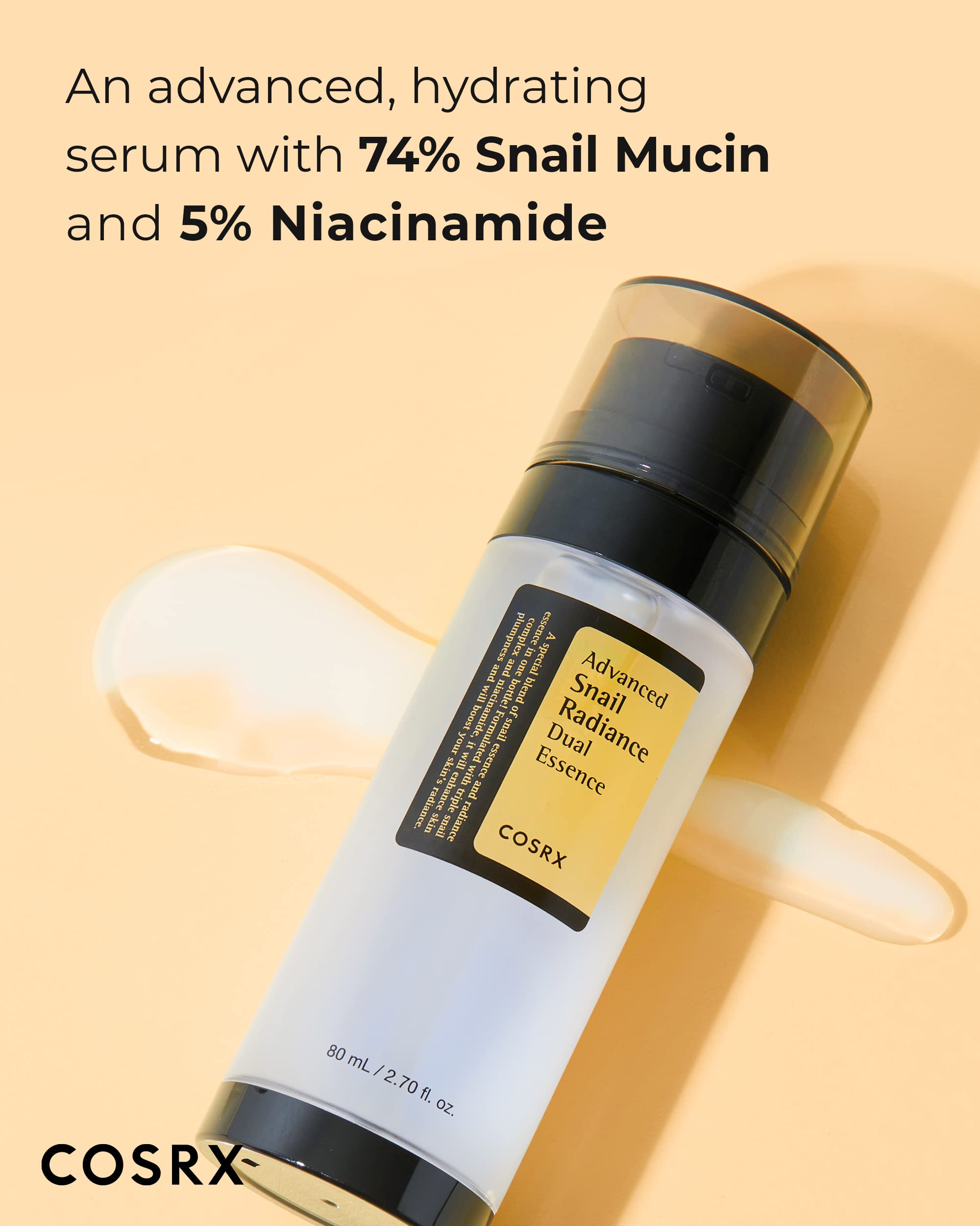 cOSRX Niacinamide 5% + Snail Mucin 74% Dual Essence, Anti aging Face Serum for Dull Skin, Hydrating, Brightening, Repairing, 270