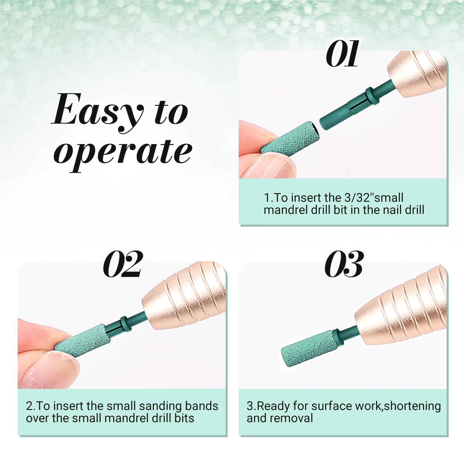 Melodysusie Small Crystal Top 3.1Mm Mandrel Bit For Nails, 3/32 ' ' Easy Off Nail Drill Bits For Sanding Bands, Suitable For Acr