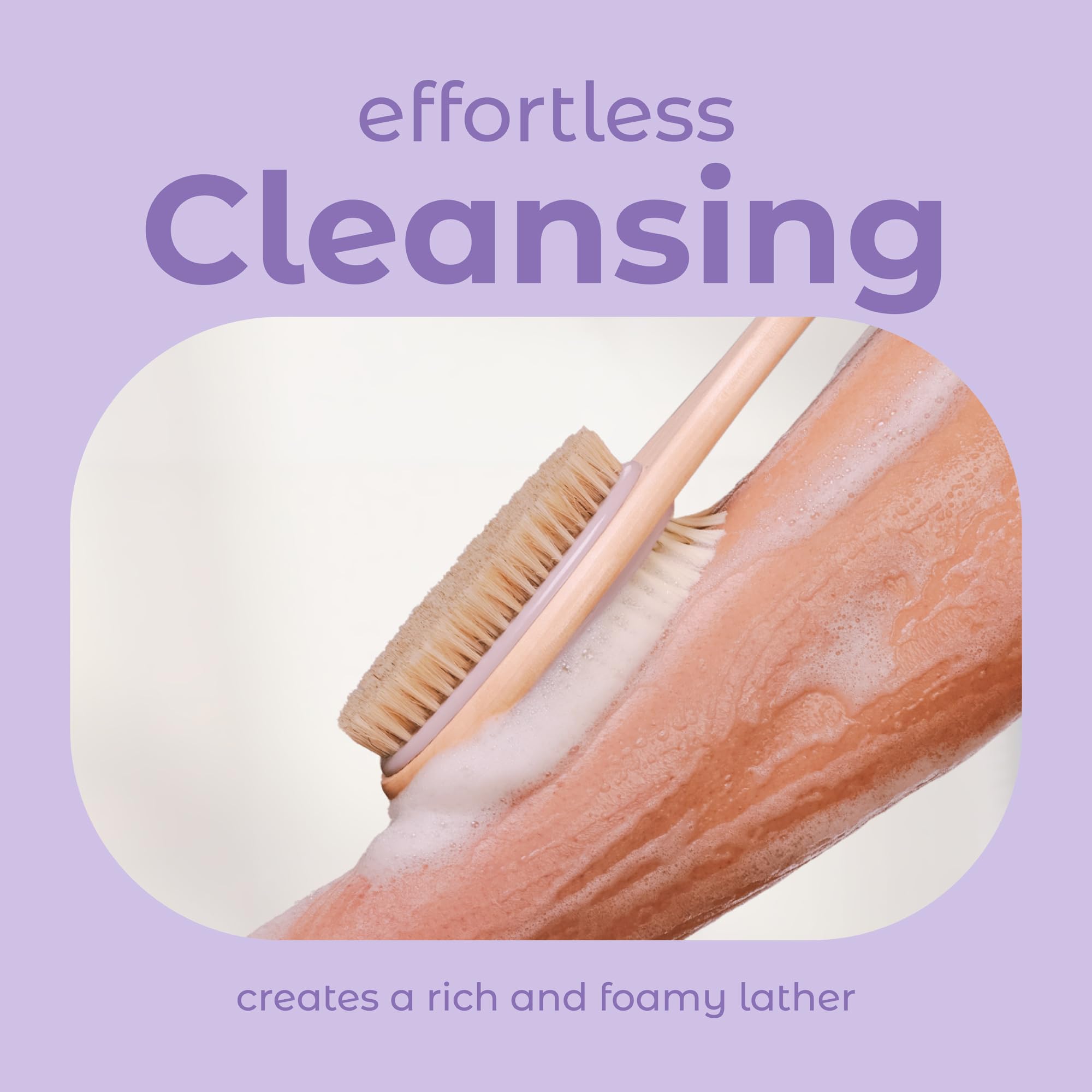 Mainbasics Back Scrubber For Shower Long Handle Back Brush Dual-Sided With Exfoliating And Soft Bristles (Lavender, Wood)