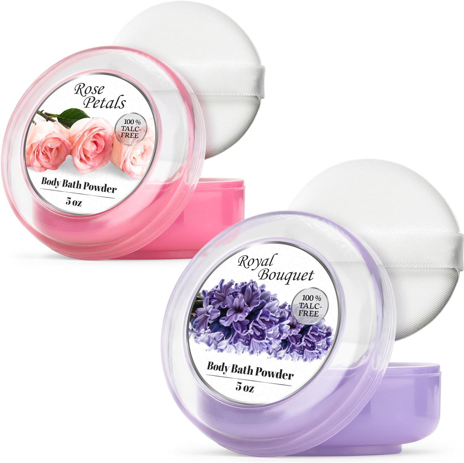 R-Neu 2 Pack Body Powder For Women With Powder Puff, 100% Talc-Free, Elegant Rose Petal & Royal Bouquet Scented Dusting Powder,
