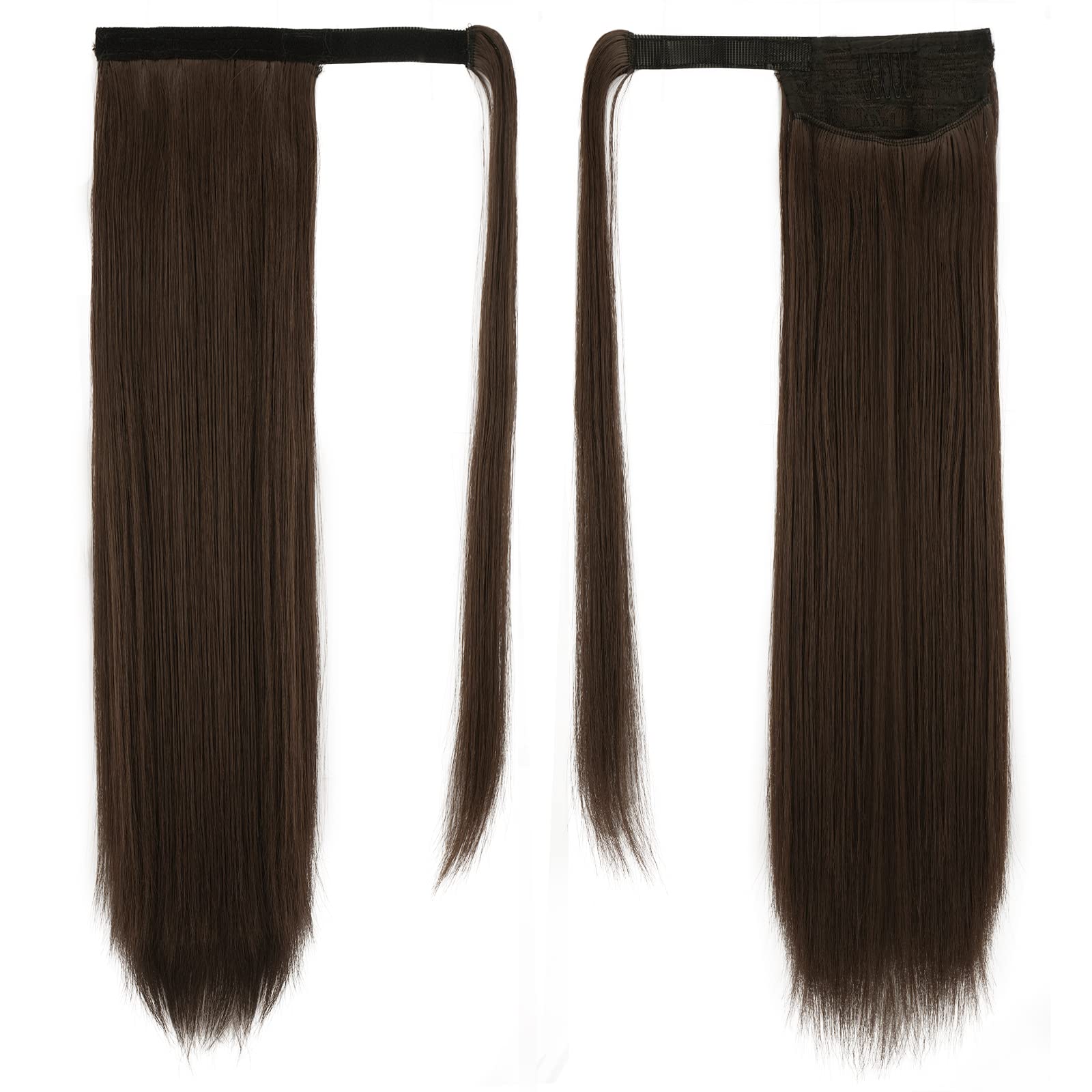 BARSDAR 20 Inch Brown Ponytail Extension Long Straight Wrap Around Clip in Ponytail Hair Extensions Synthetic Pony Tails Hairpie