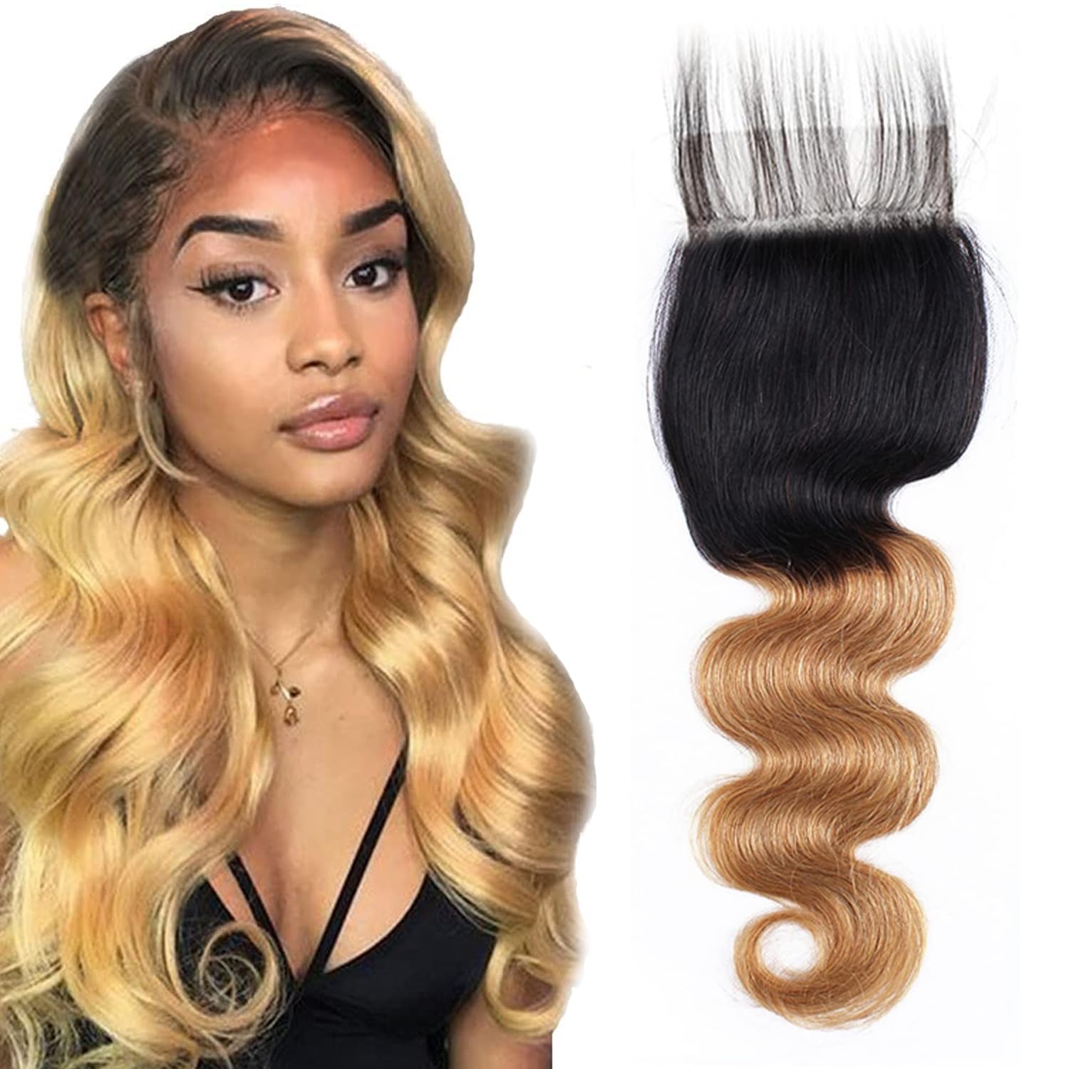 1B/27 Ombre Lace Closure Brazilian Virgin Hair Body Wave Honey Blonde Closure Only Pre Plucked With Baby Hair Transparent Lace 4