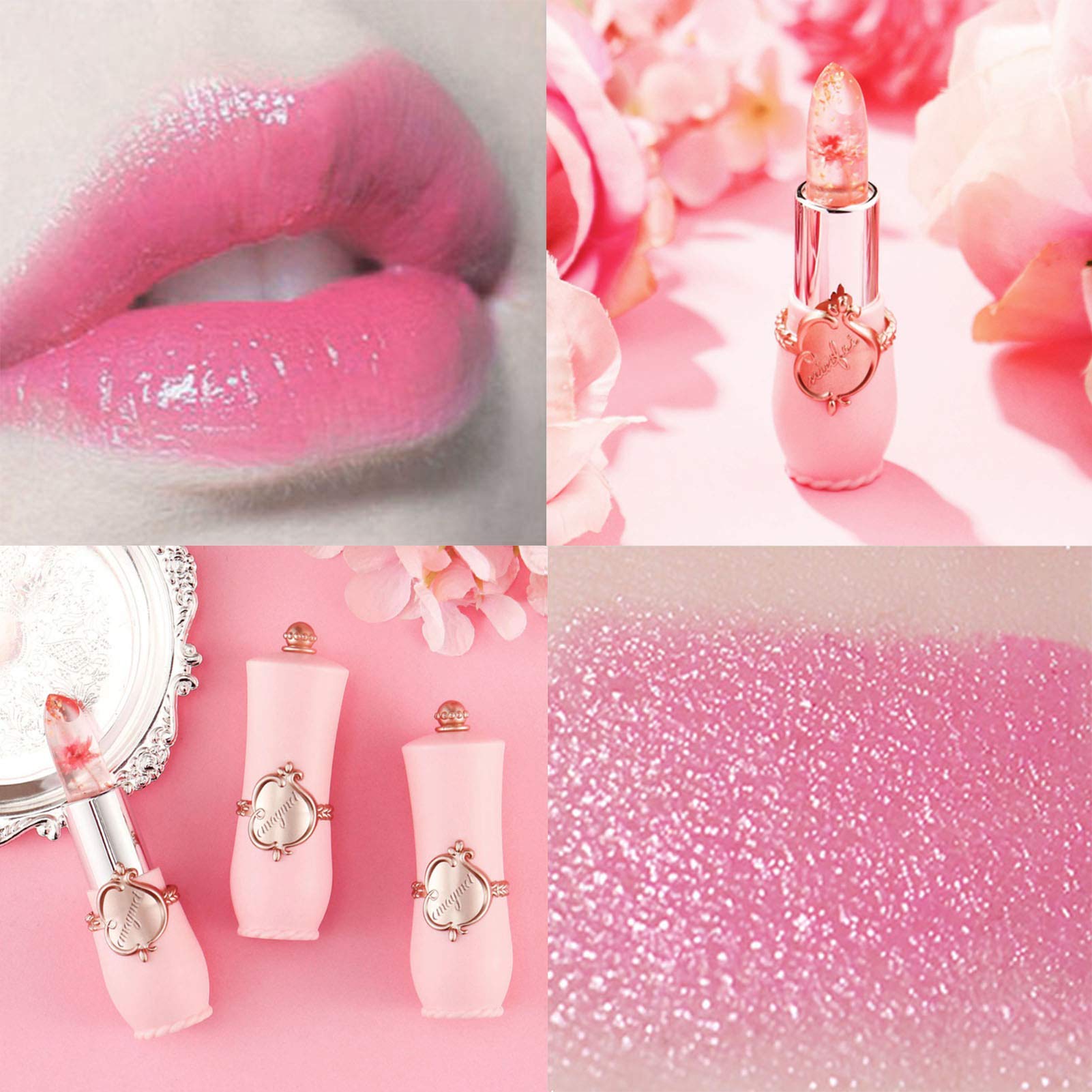 Petansy 6 Pack Crystal Jelly Flower Lipstick Set, Nutritious Temperature Change Lip Balm Long Lasting Moisturizer Lip Gloss Magi