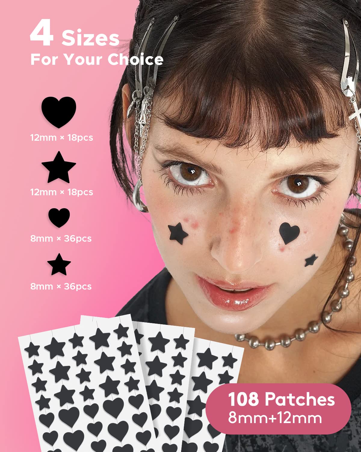 Litbear Acne Patch Pimple Patch, Black Star & Heart Shaped Acne Absorbing Cover Patch, Hydrocolloid Acne Patches For Face Zit Pa