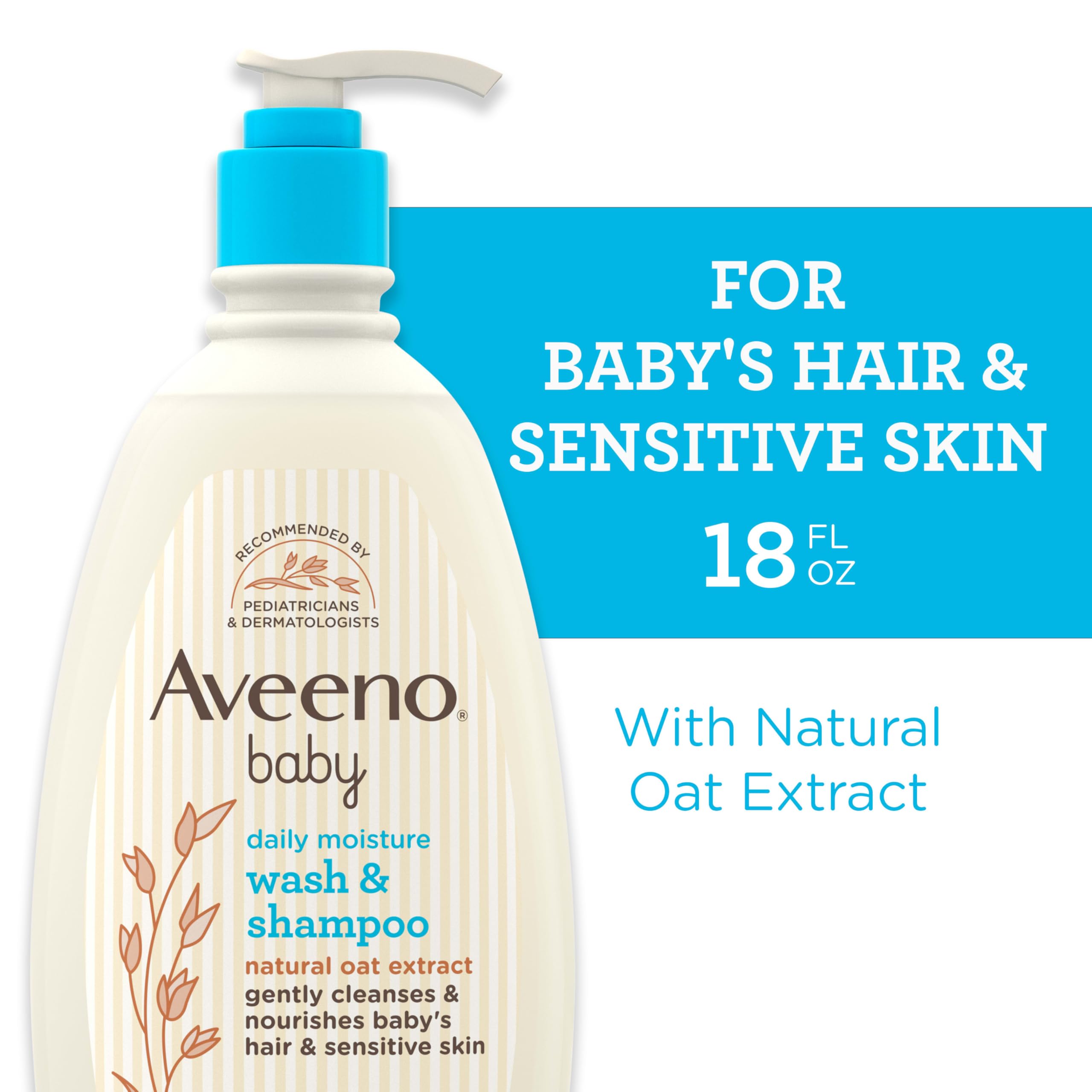 Aveeno Baby Daily Moisture Gentle Body Wash & Shampoo with Oat Extract, 2-in-1 Baby Bath Wash & Hair Shampoo, Tear- & Paraben-Fr