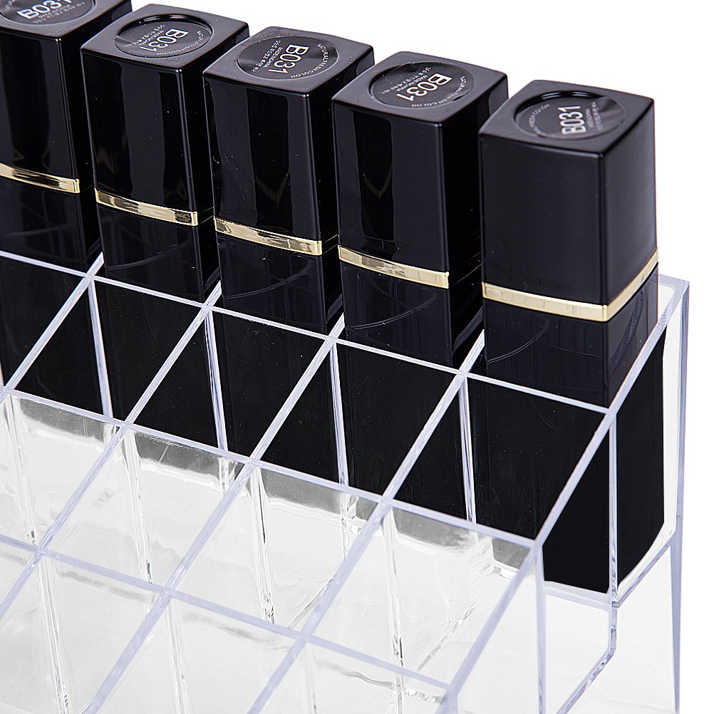 HBlife Lipstick Holder, 40 Spaces Clear Acrylic Lipstick Organizer Display Stand Cosmetic Makeup Organizer for Lipstick, Brushes