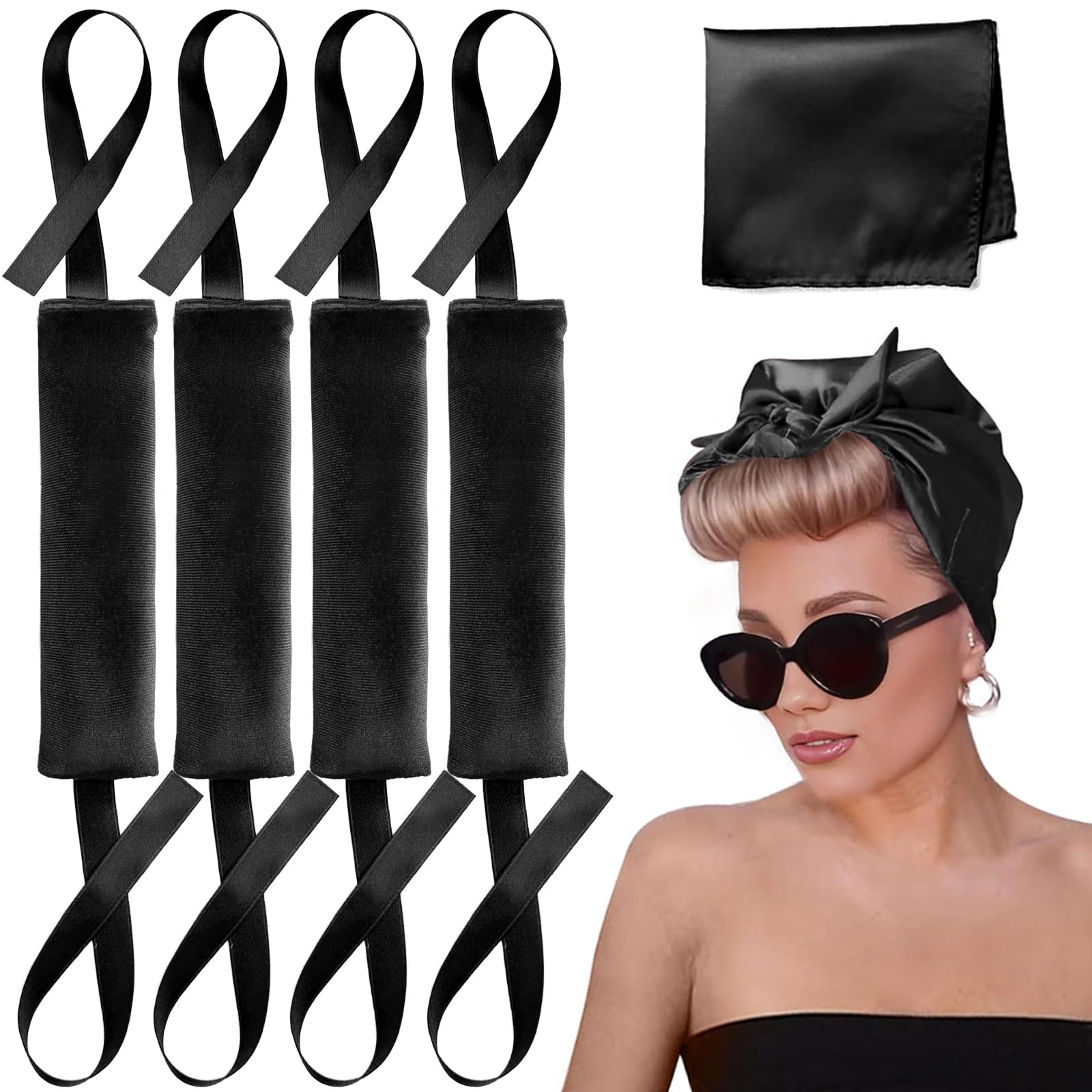 Lanzhire Jumbo Heatless Hair Curlers for Overnight Curls, Blowout Flexi Rod with Ribbon, No Heat Curlers to Sleep in, Soft Overn