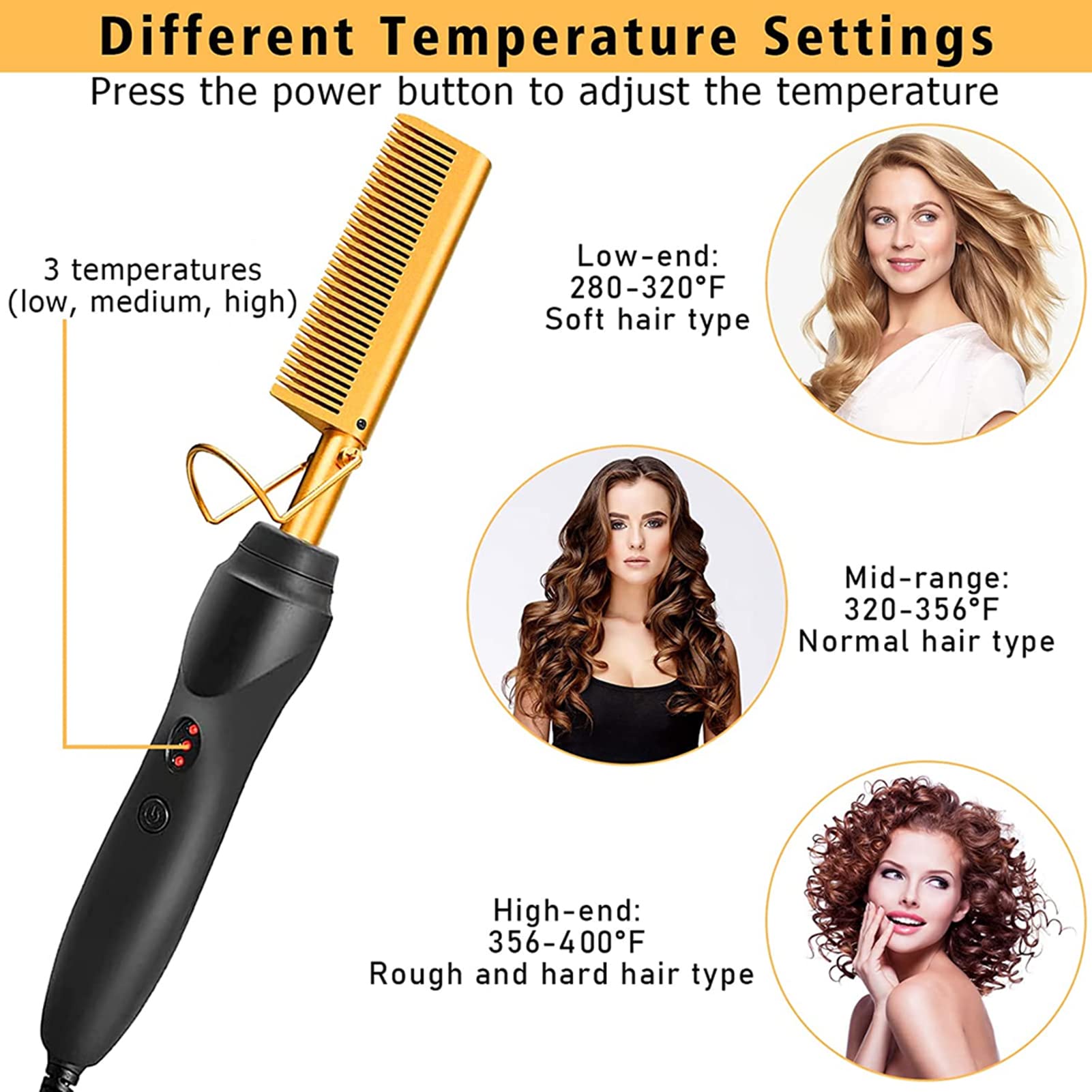 Goiple Electric Hot Comb Hair Straightener, Deluxe Electrical Straightening Comb Curling Iron for Natural Black Hair Wigs Pressi