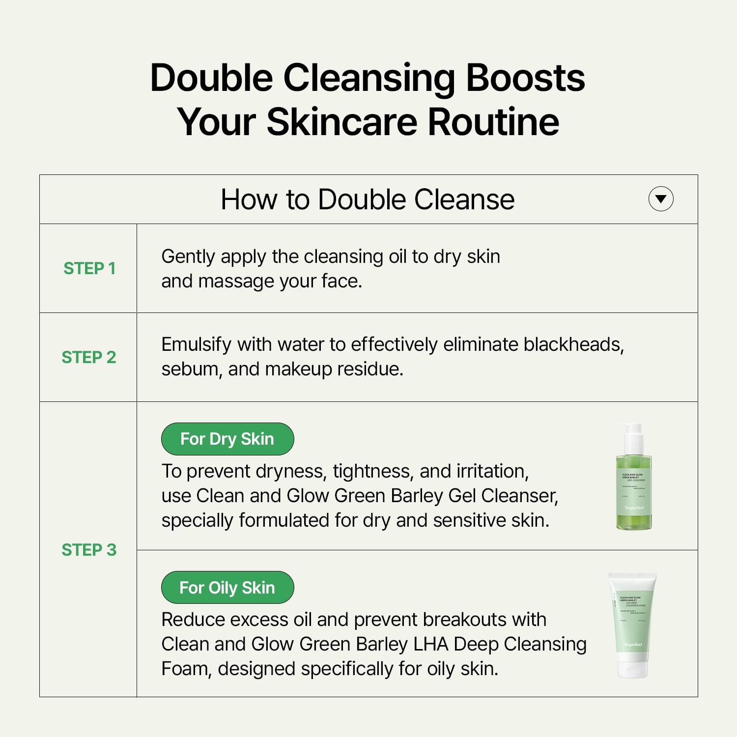 Veganifect Clean And Glow Green Barley Lha Deep Cleansing Oil, Vegan Certified, Removing Heavy Makeup, Blackhead And Whitehead,
