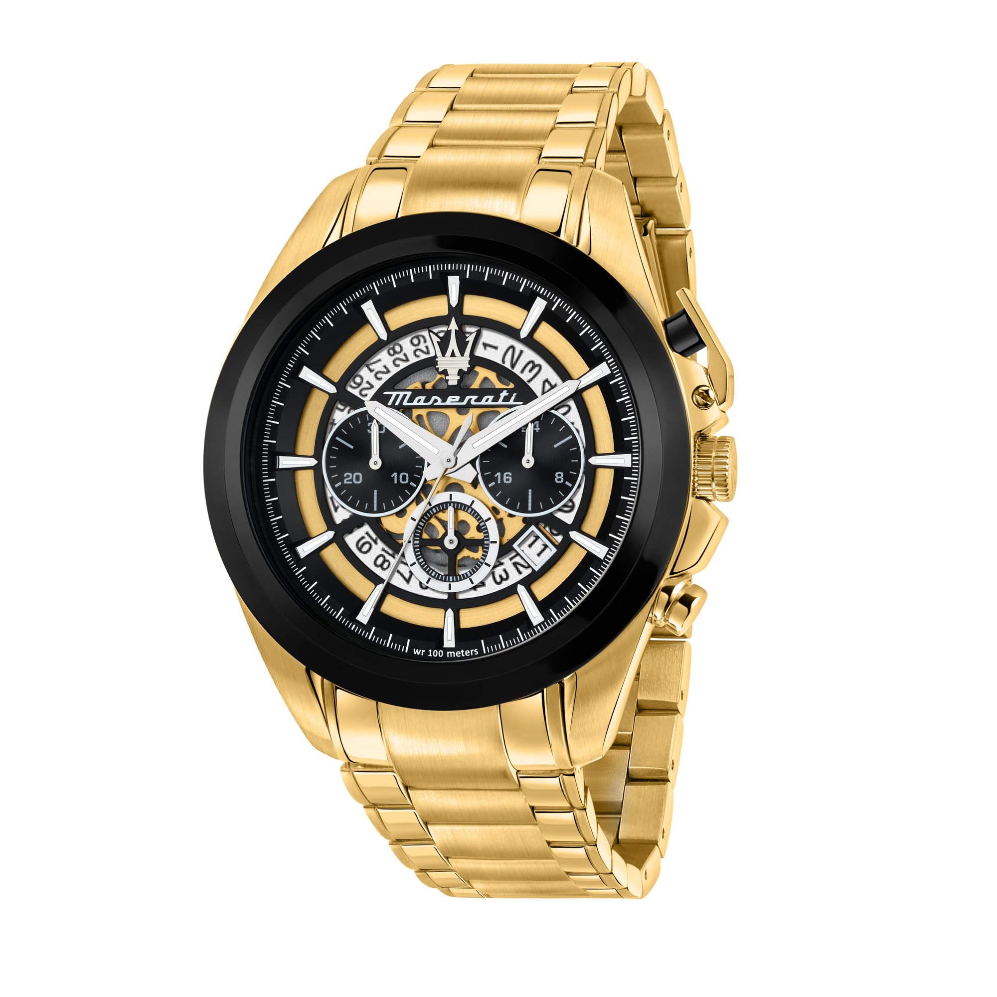 Maserati Traguardo Chronograph Gold Tone Stainless Steel Multicolor Skeleton Dial Quartz R8873612058 100M Men'S Watch