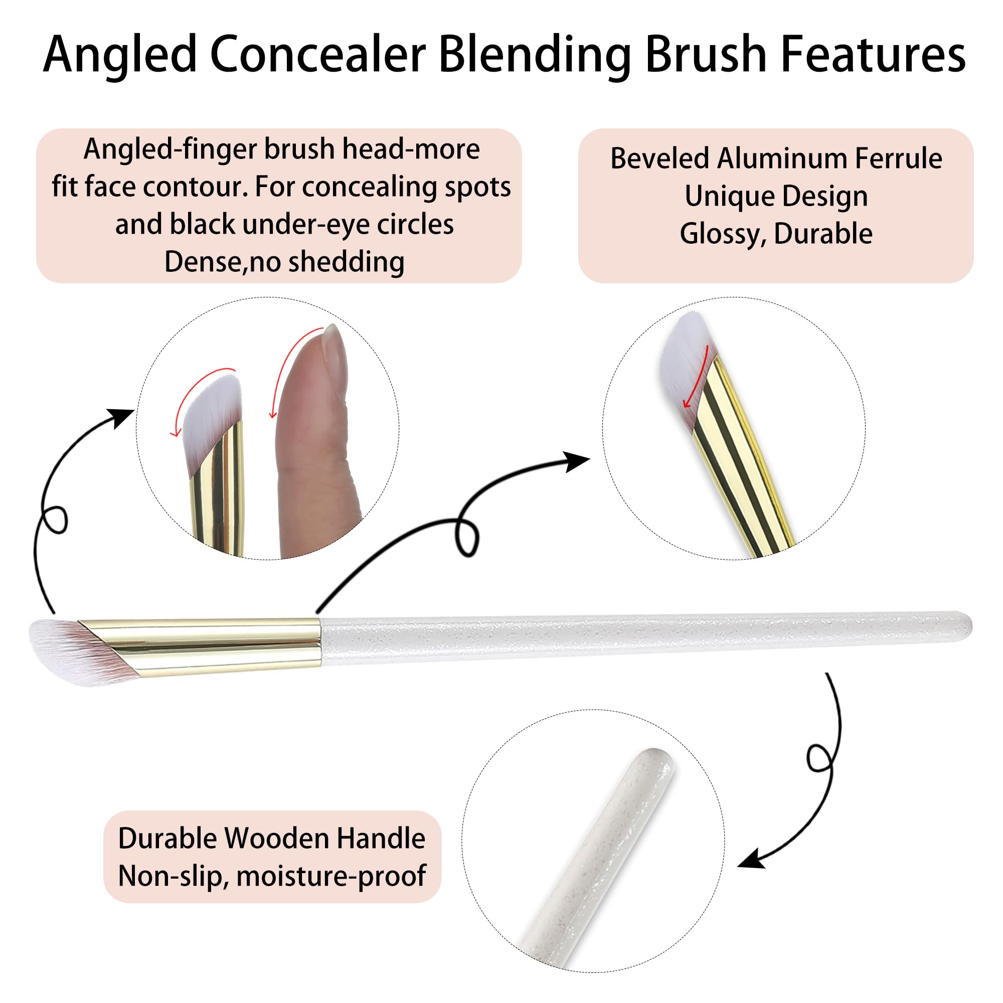 Angled Foundation Brush & Mini Concealer Blending Brush Nose Contour Brush, Under Eye Concealer Brush, Bronzer Highlighting Brus