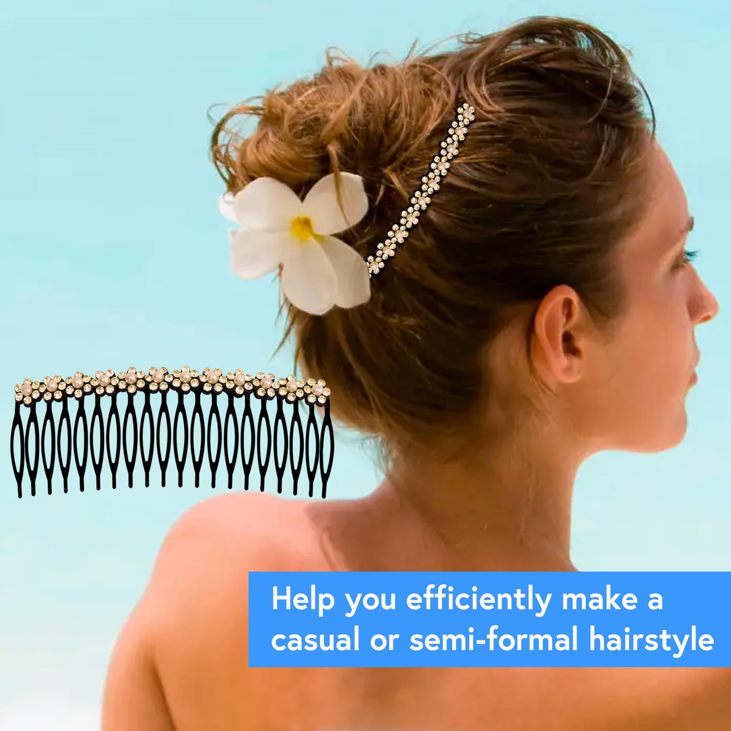 Mary Lavender Metal Side Hair Comb With Rhinestone And Pearls For French Twist Bangs Hair Pin Clips Hair Accessories Decorative