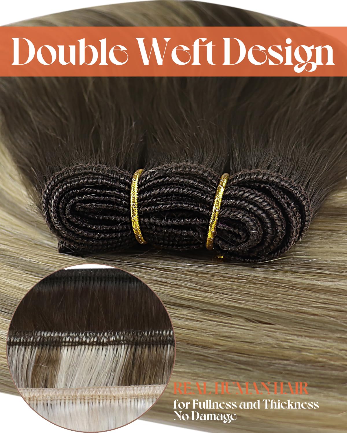 Sunny Hair Weft Hair Extensions Human Hair Ombre Sew in Hair Extensions Balayage Dark Brown Roots to Golden Brown Mix Blonde Sew