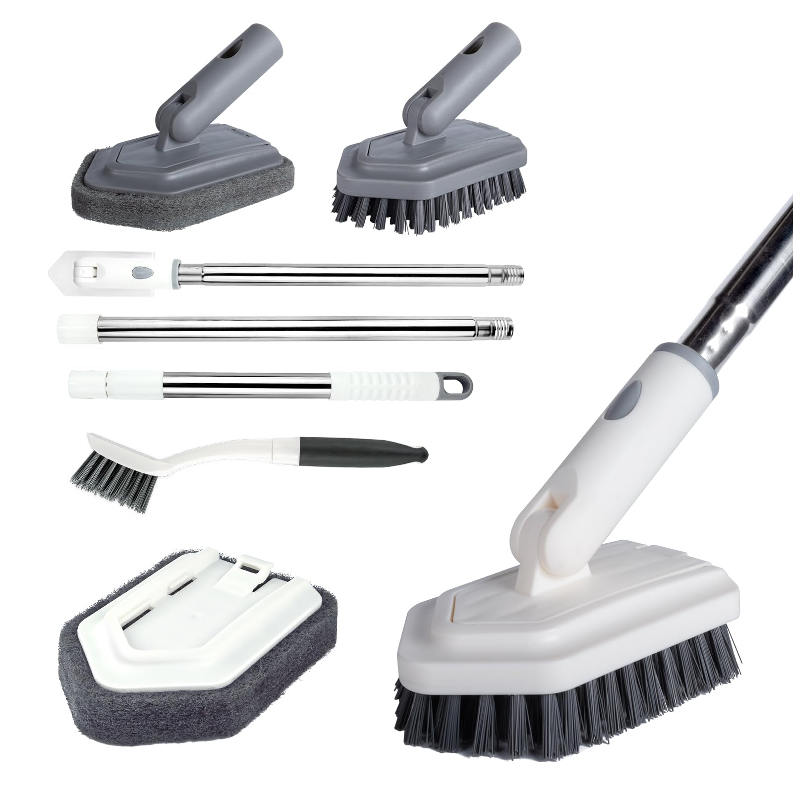 ITTAHO Shower Tile Tub Scrubber Brush with 4 Cleaning Heads,Floor Scrub Brush with 56Long Handle, Shower Cleaner Brush & Gro