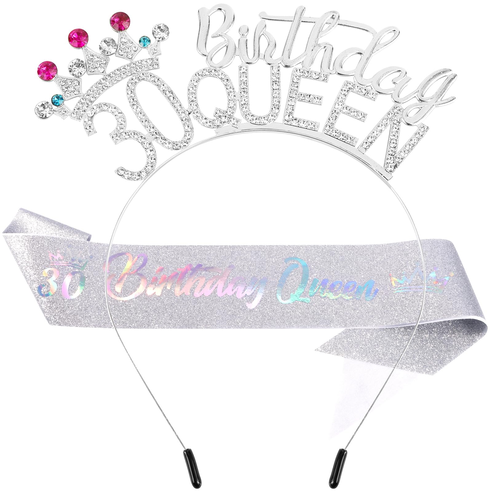 VELSCRUN 30th Birthday Decorations for Her 30th Birthday Queen Headband Birthday Queen Tiaras Crowns for Women Happy Birthday Qu