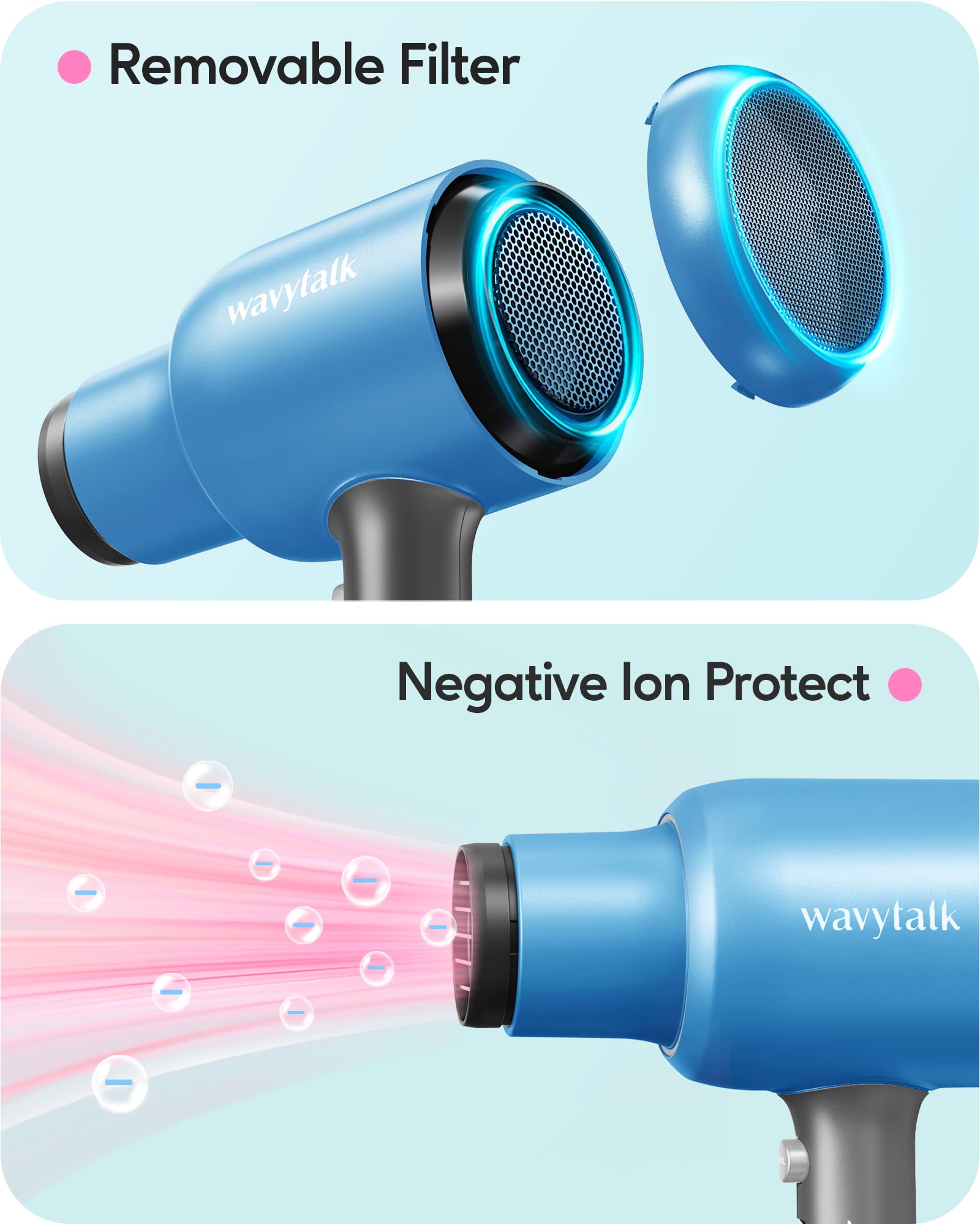 Wavytalk Professional Hair Dryer Blow Dryer With Diffuser And Concentrator For Curly Hair 1875W Ionic Salon Hair Dryer With Cera