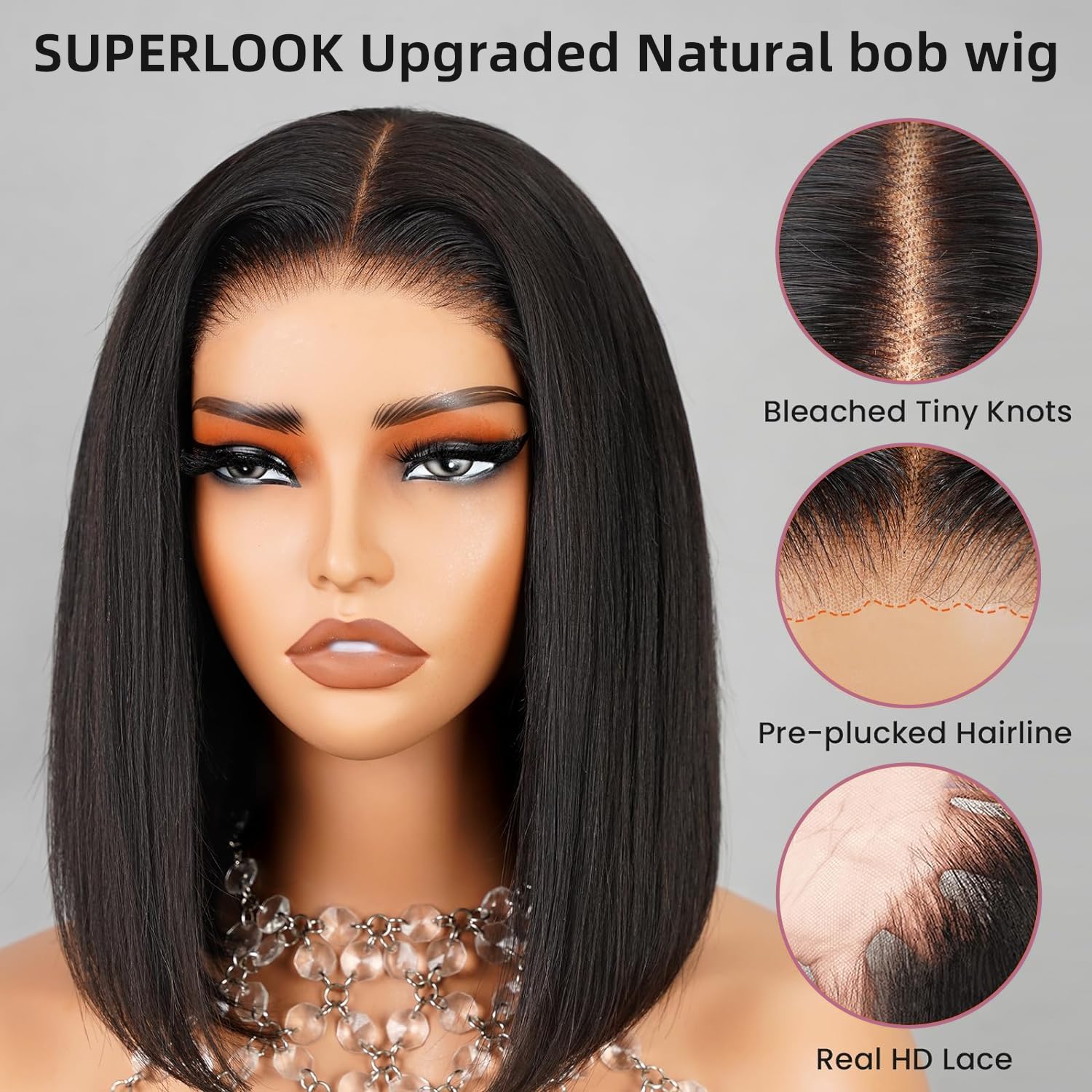 Superlook 12Inch 6X6 Bob Wig Human Hair 210% Density Wear And Go Glueless Wig 12A Straight Bob Wigs Human Hair Pre Cut Lace Blea