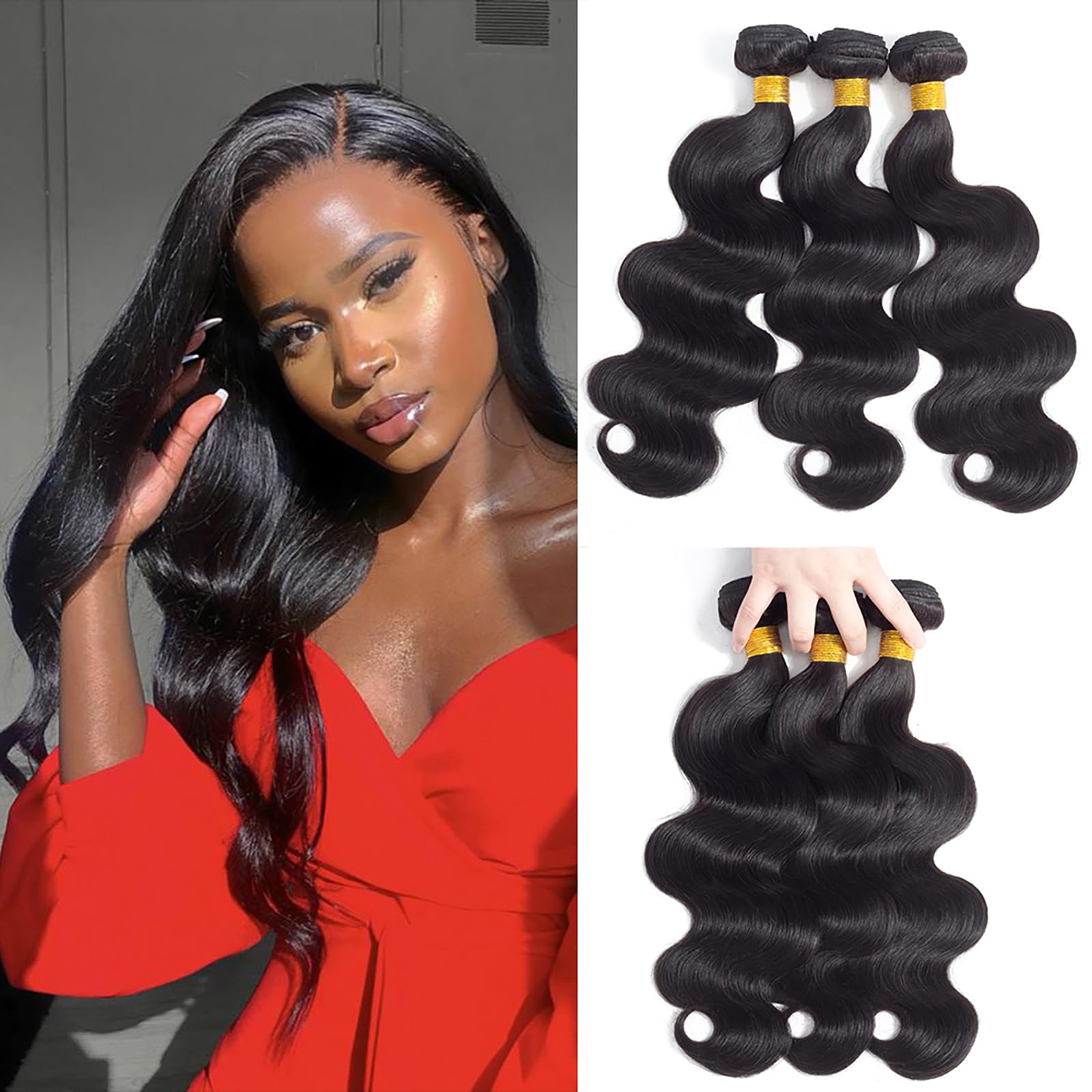 Kapelli Hair Brazilian Virgin Hair Body Wave 3 Bundles (18'' 20'' 22'' 300G) 10A Brazilian Remy Virgin Body Wave Human Hair Bund