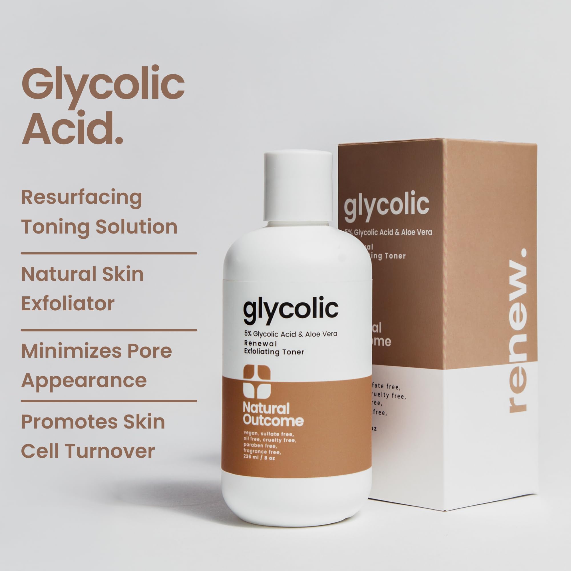 Natural Outcome Glycolic Acid Toner 5% For Face | Gentle Exfoliating Toner - With Aloe Vera & Quinoa Extract | Advance Anti-Agin