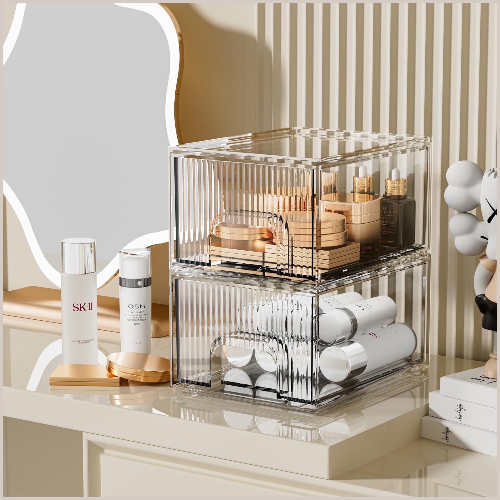 Zhiai Makeup Organizer, Stackable Bathroom Organizers And Storage, Clear Cosmetic Storage Box For Vanity, Skincare, Kitchen Cabi