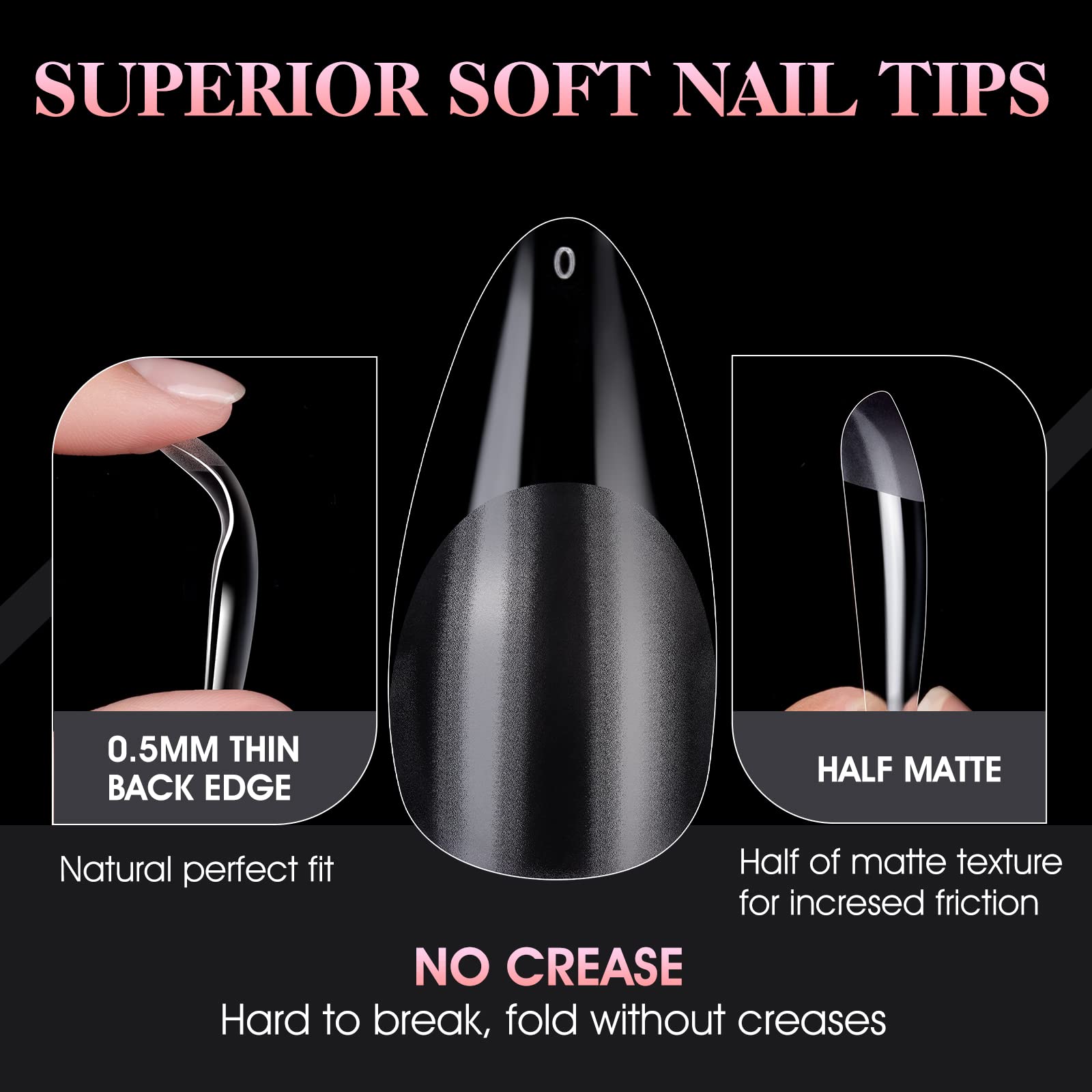 Gelike EC Soft Gel Nail Tips Kit - 240PCS Clear Full Nail Extensions, Medium Almond, Resin Material for DIY Salon Use