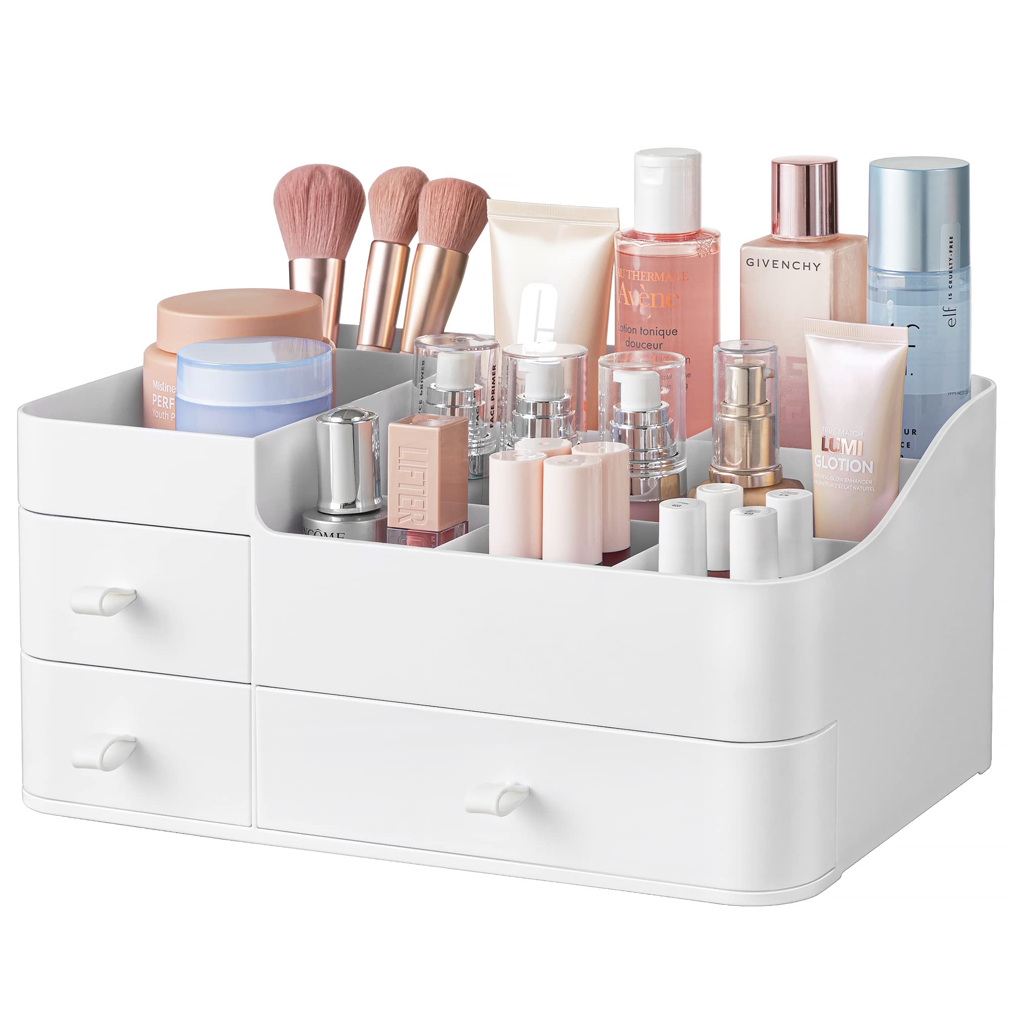Hblife Plastic Makeup Organizer For Vanity, Large Skincare Organizers 8 Compartments Bathroom Organizer Cosmetic Storage, White