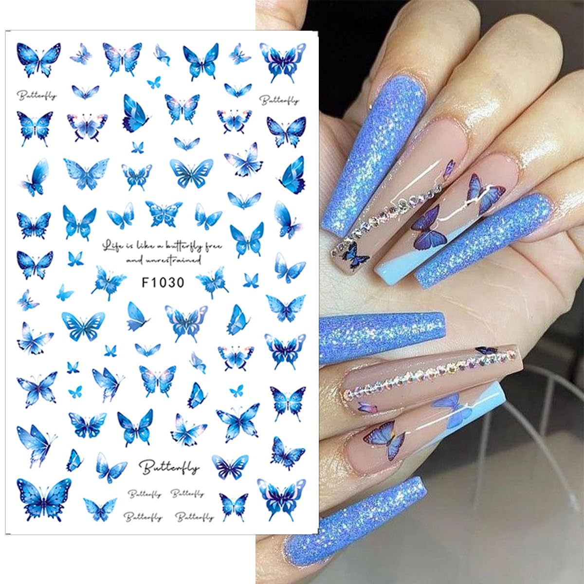 Spring Butterfly Nail Stickers 10Pcs Flower Nail Art Stickers Lavender Orchid Tulip Colorful Butterflies Design Nail Supplies Ra