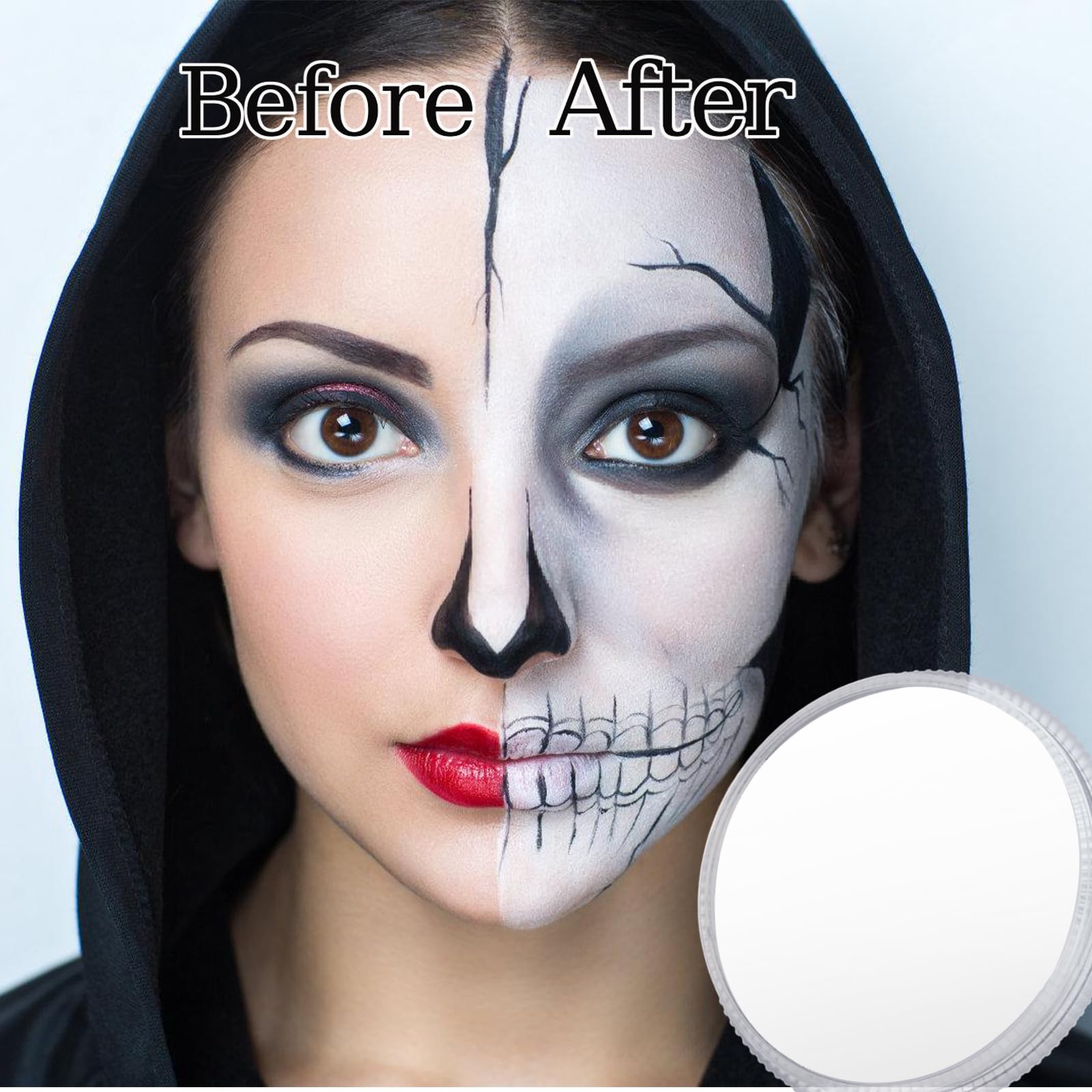 Go Ho White Pressed Face Paint Washable,Creamy to Powder Professional White Face Body Paint for Halloween Cosplay SFX Skull Clow