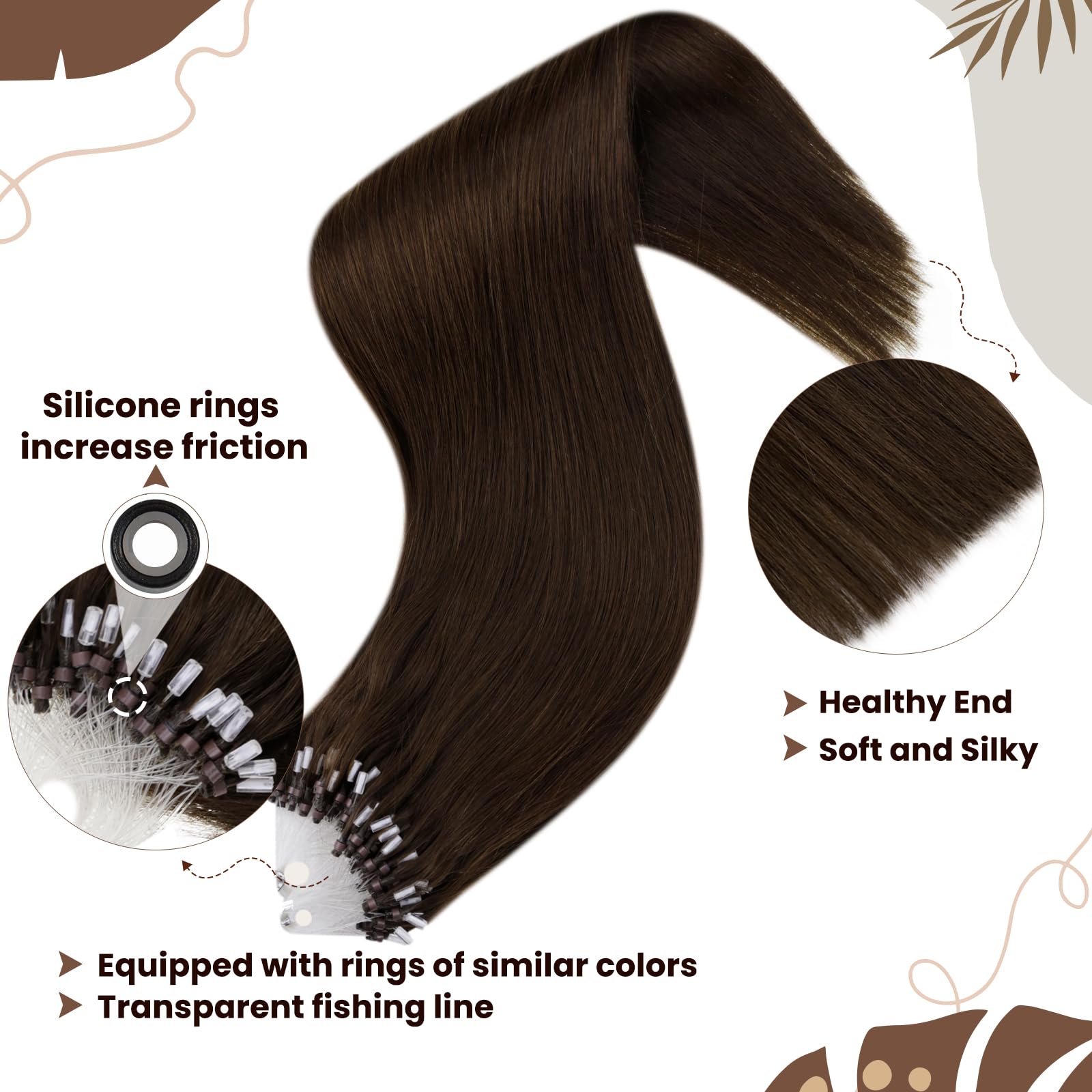 Hetto Micro Bead Hair Extensions Real Human Brown Micro Link Hair Extensions #4 Dark Brown Micro Ring Hair Extensions Straight 1