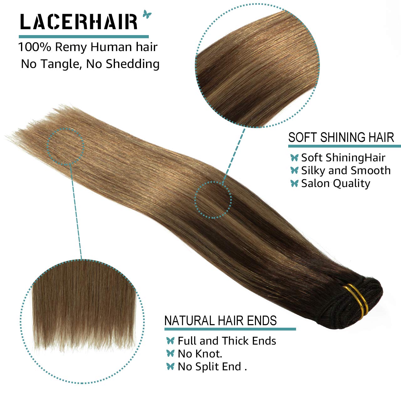 Lacer Clip In Hair Extensions Human Hair Ombre Darkest Brown #2 To Chestnut Brown #6 Real Hair Extensions Clip In Human Hair Str