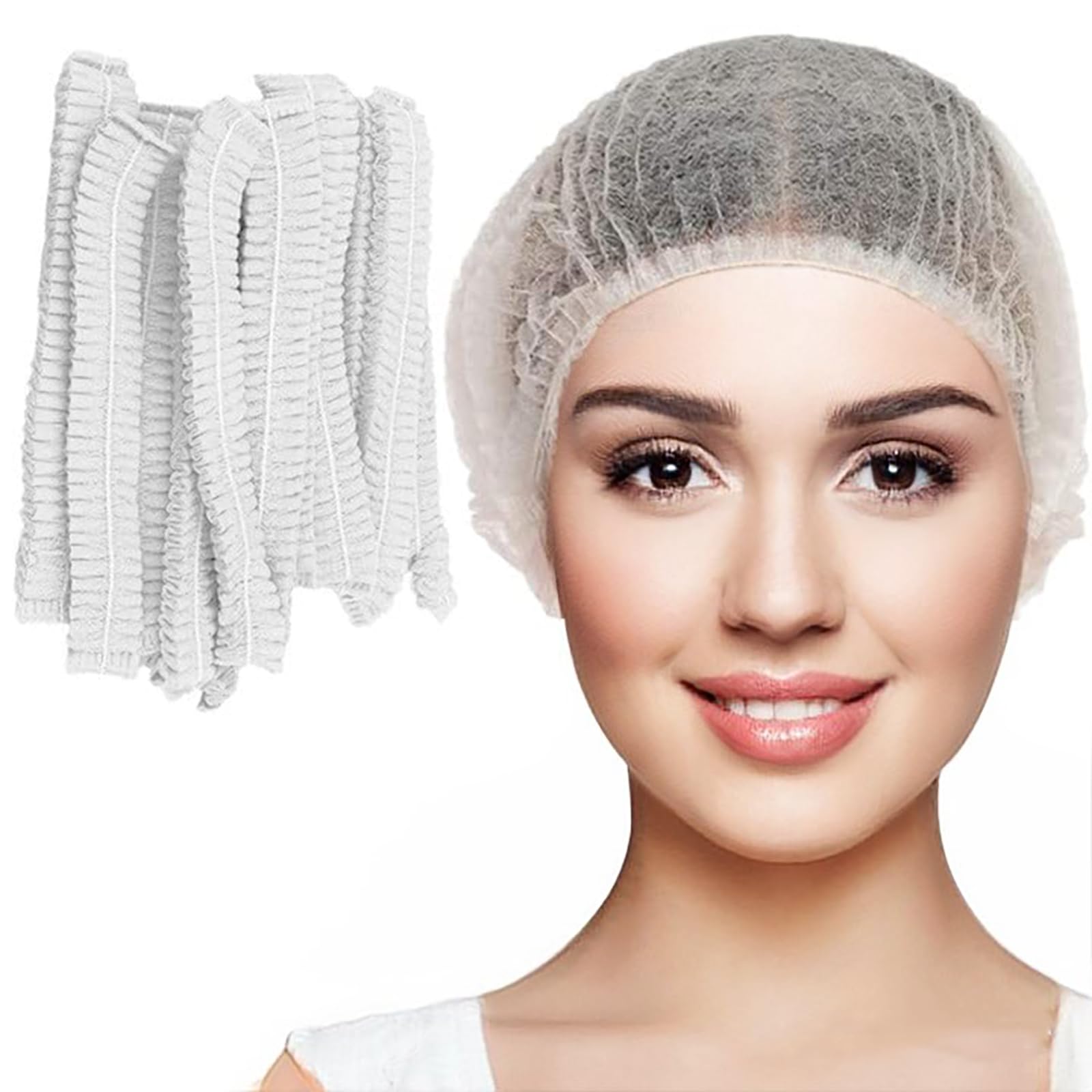 Smilco 100pcs/Pack White Disposable Bouffant Caps,24inches Hair Net, Elastic Dust Cap for Hair Nets Food Service, Non-Woven,Salo