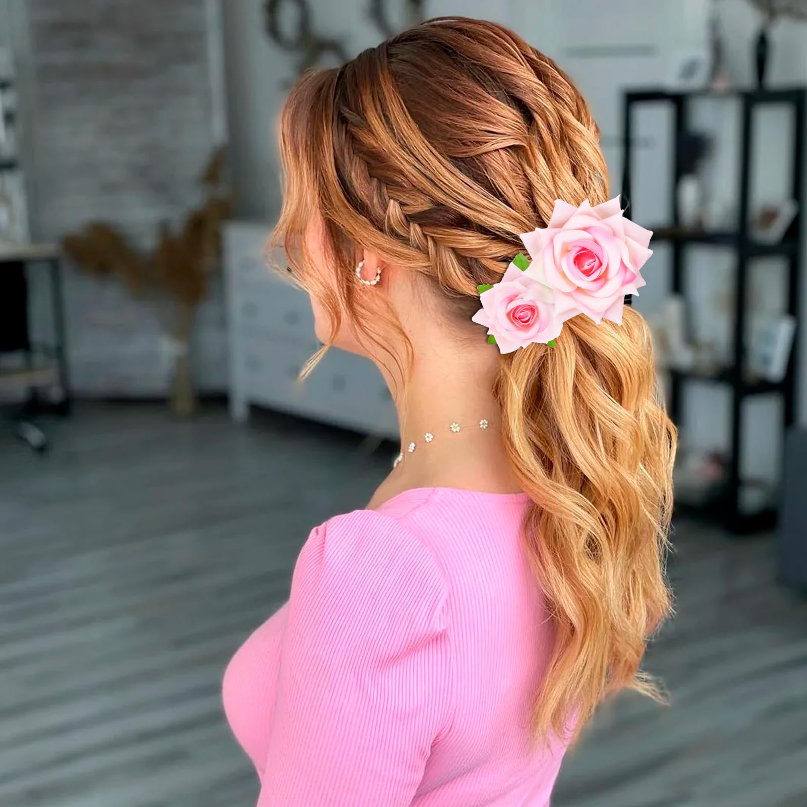 Cieher 6 Pcs Pink Rose Hair Clips For Women, Flowers Hair Pins Rose Brooch Floral Clips, Fabric Rose Flowers Hair Clip Pin Mexic