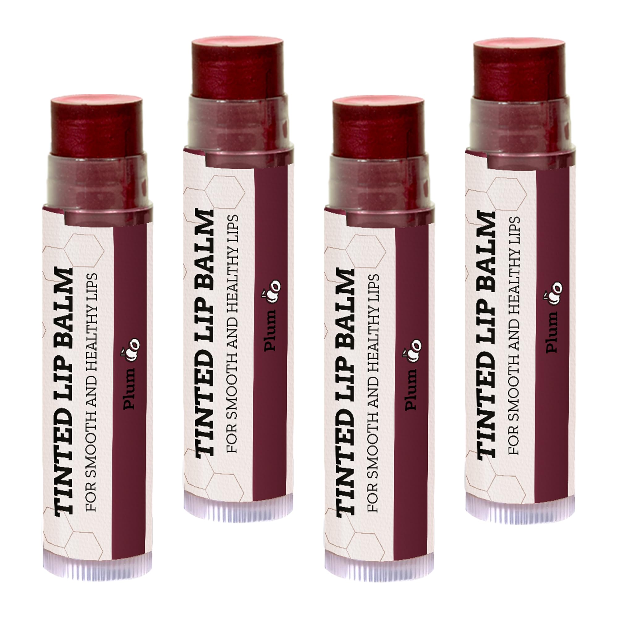 Tinted Lip Balm By Earths Daughter - 4 Pack Of Plum Color - Beeswax, Coconut Oil, Cocoa Butter, Vitamin E - Moisturize And Beaut