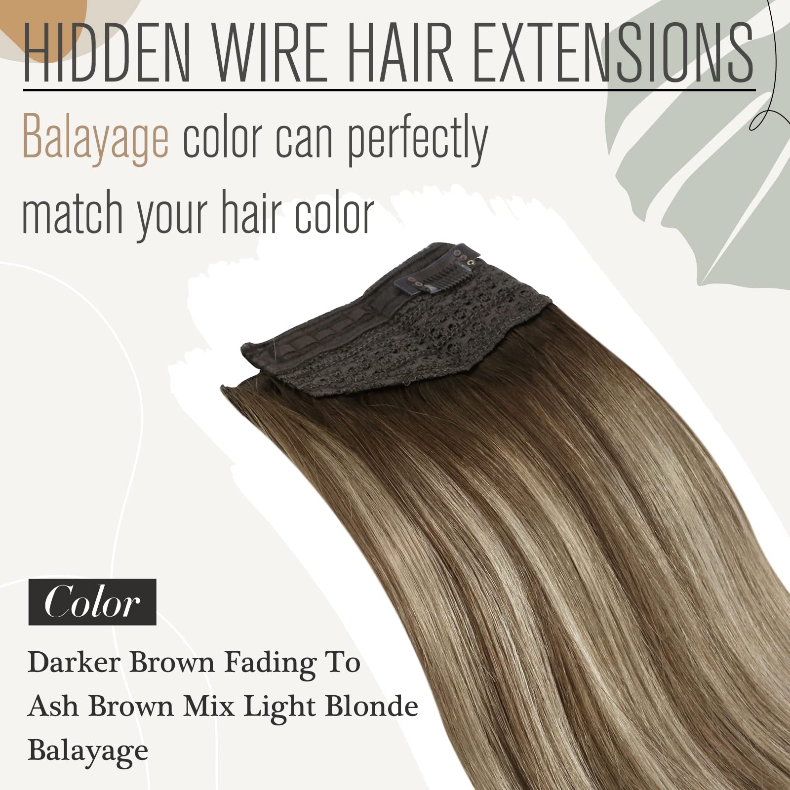 Sunny Wire Hair Extensions Real Human Hair Ombre Secret Wire Hair Extensions Dark Brown Balayage Light Brown With Blonde Clip In