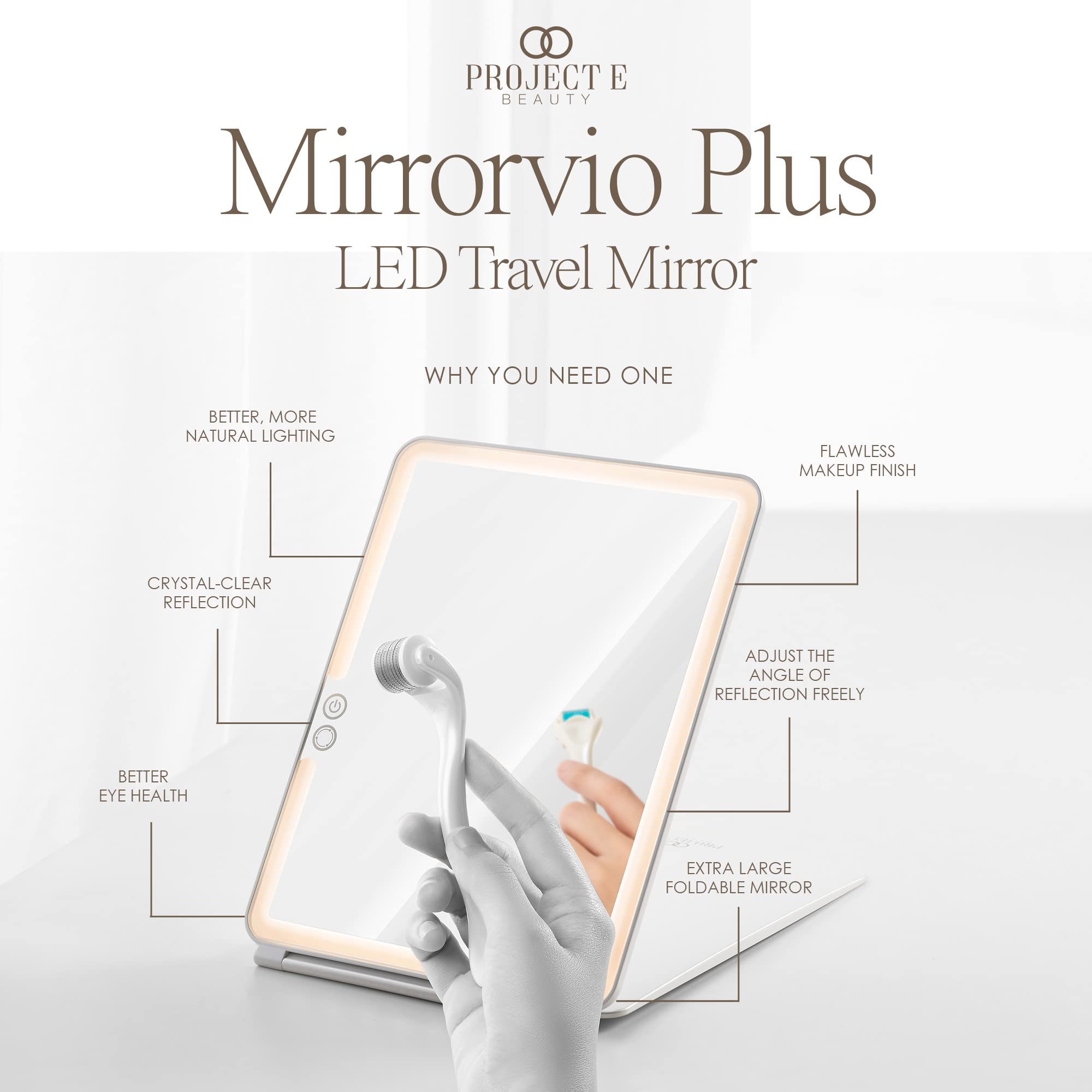 Project E Beauty Mirrorvio Plus Led Travel Mirror Lighted Makeup Mirror With 1X 3X 5X Magnification | Rechargeable Vanity Mirror