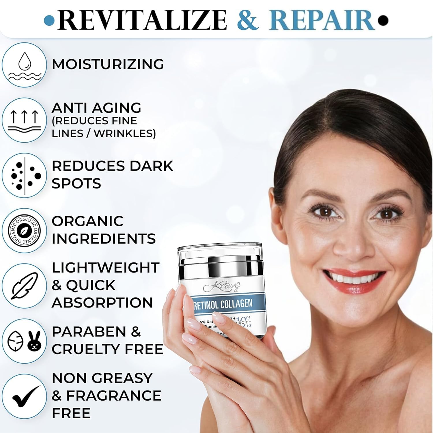 Krave It Retinol Collagen Anti Aging Face Moisturizer Cream For Women Hydrating Night Face Cream, Fragrance Free 1.7 Fl Oz (Made