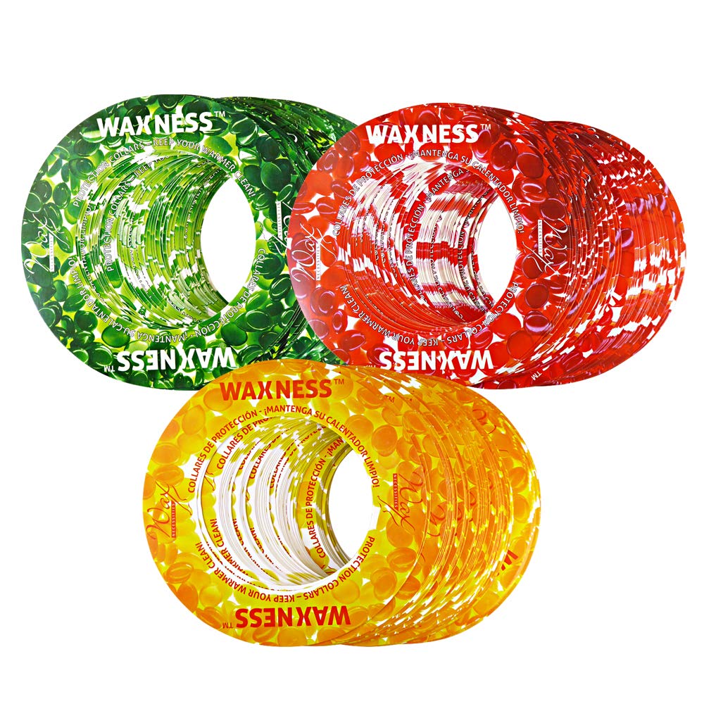 Waxness Wax Necessities Assorted Protection Collars Green Yellow Red for 14 Ounces Tins Fits Most Brands 150 Pack