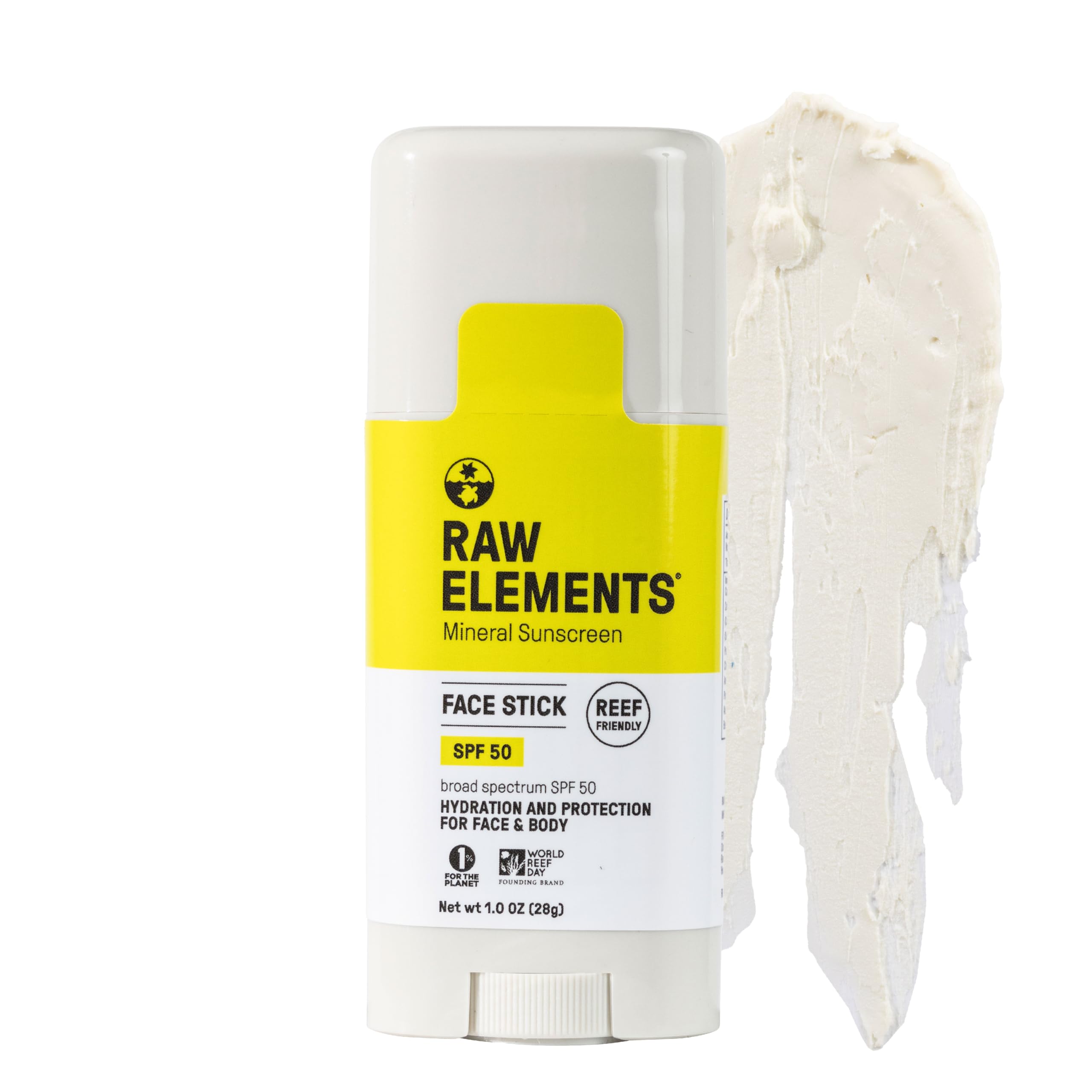 Raw Elements Face Stick SPF 50 All-Natural Mineral Sunscreen - Reef Safe, Water Resistant, Broad Spectrum UVA/UVB Protection, Sa
