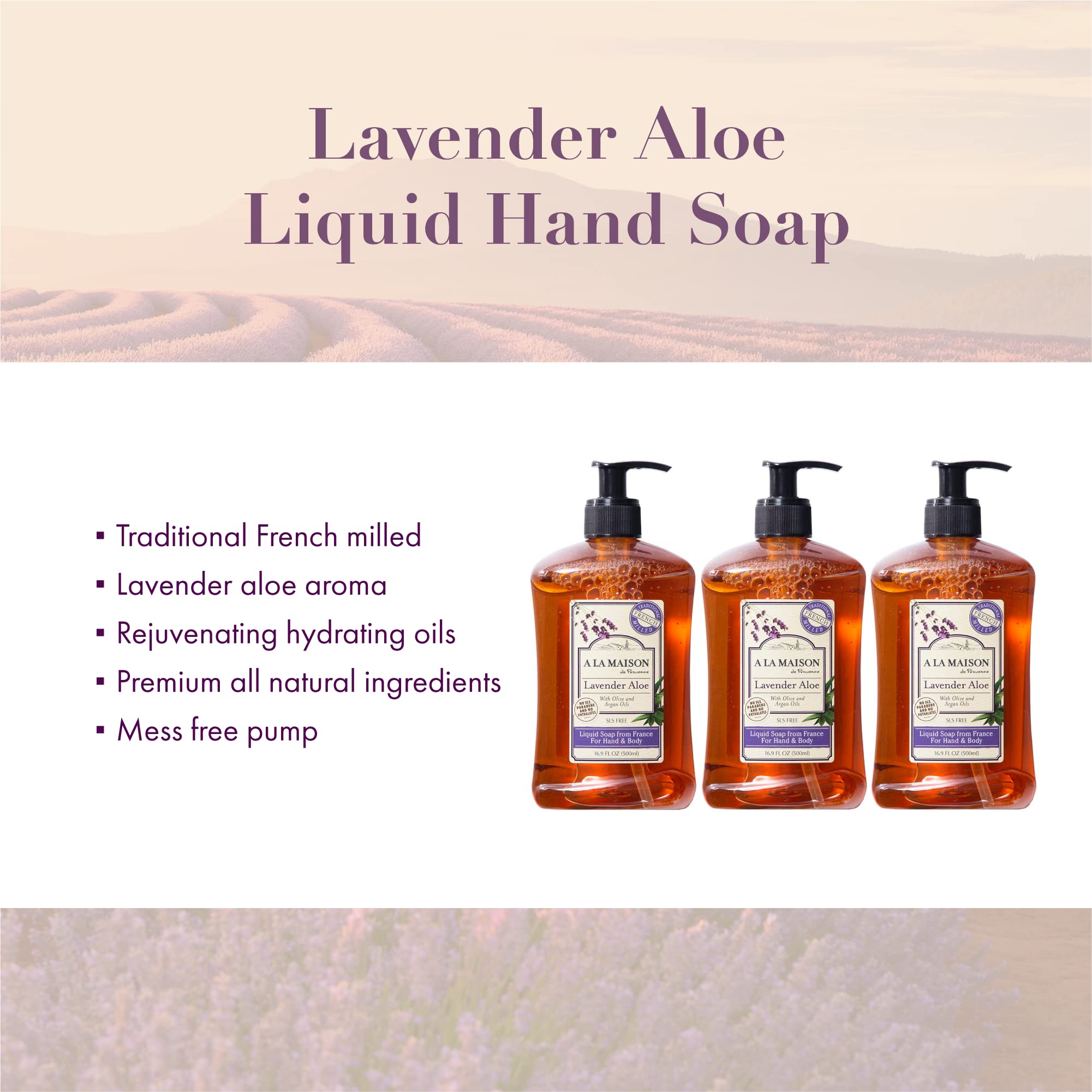 French Liquid Soap Lavender Aloe 16.90 Ounces
