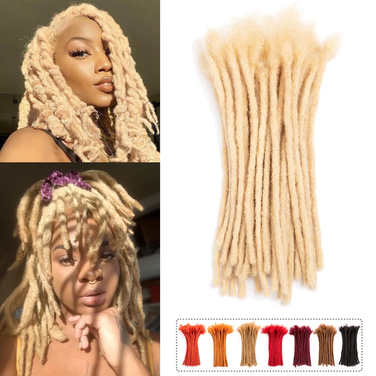 Teresa Small 0.4cm and Medium 0.8cm 100% Human Hair Dreadlock Extensions for Men/Women/Kids Permanent Loc Extensions Human Hair 